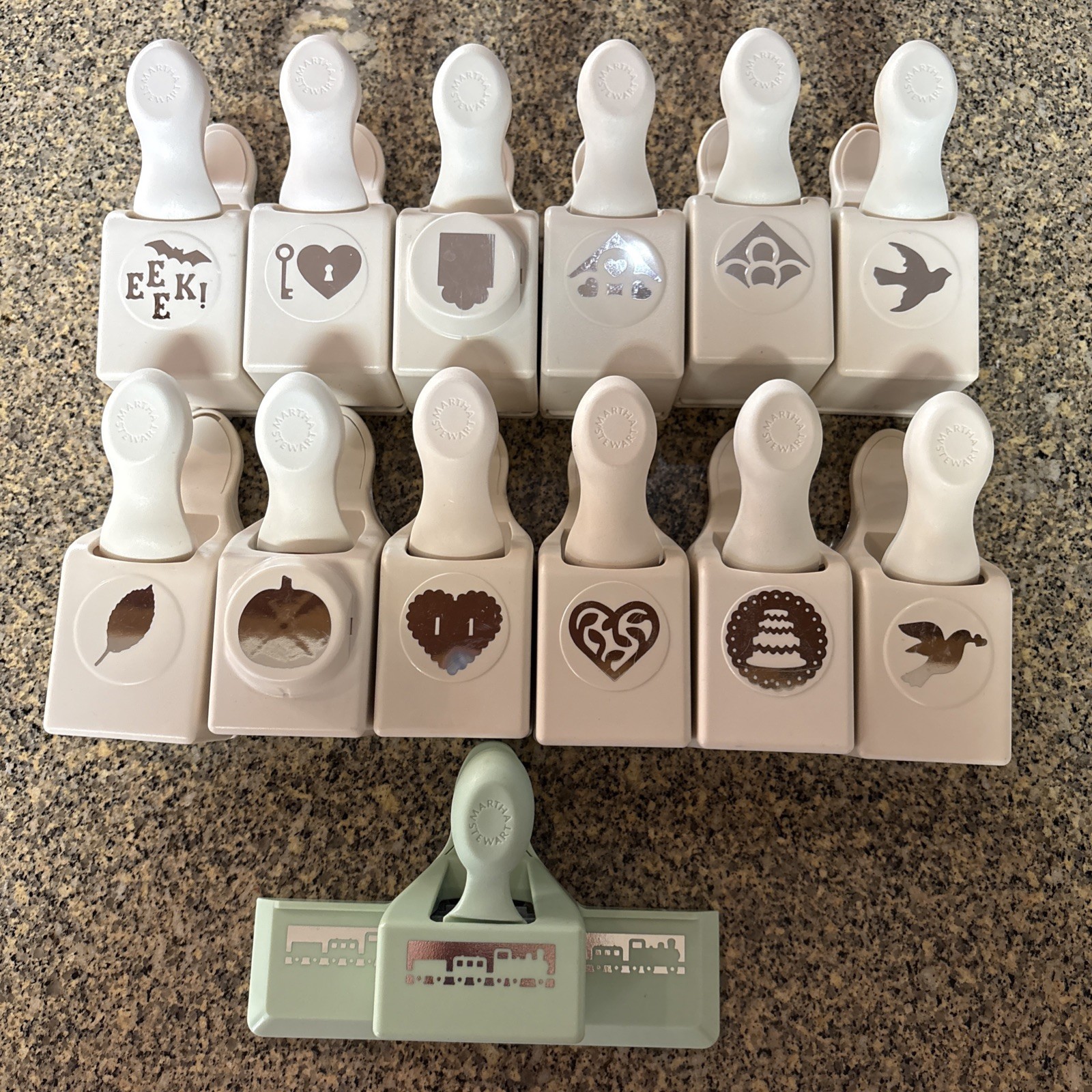LOT of 13 Martha Stewart Paper Punch Train Dove Heart Halloween Corner Leaf ++