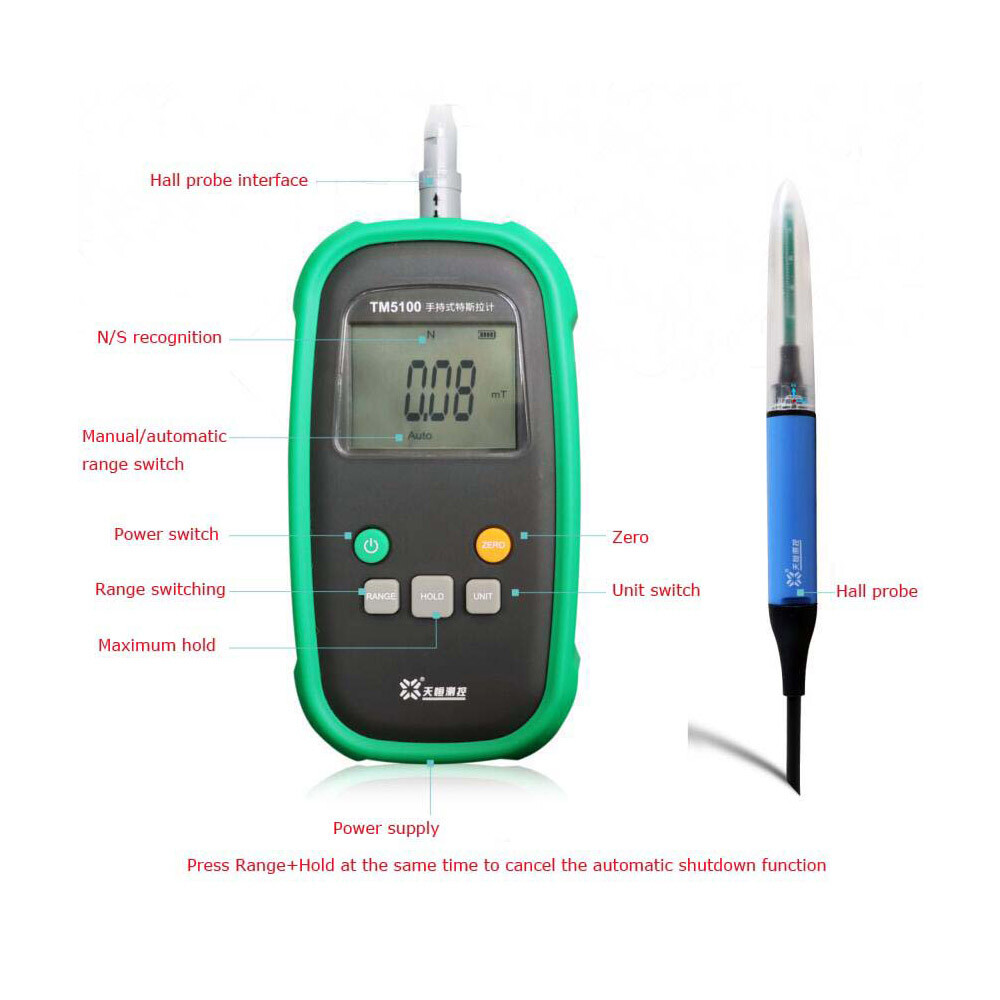 Handheld Digital Tesla Meter Permanent Magnet Gauss Flux Meter with LEMO Probe