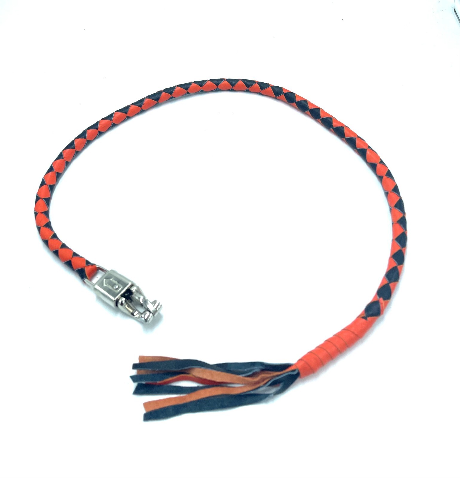 42" Motorcycle Get Back & Orange Black Leather Biker Whip for Handlebar