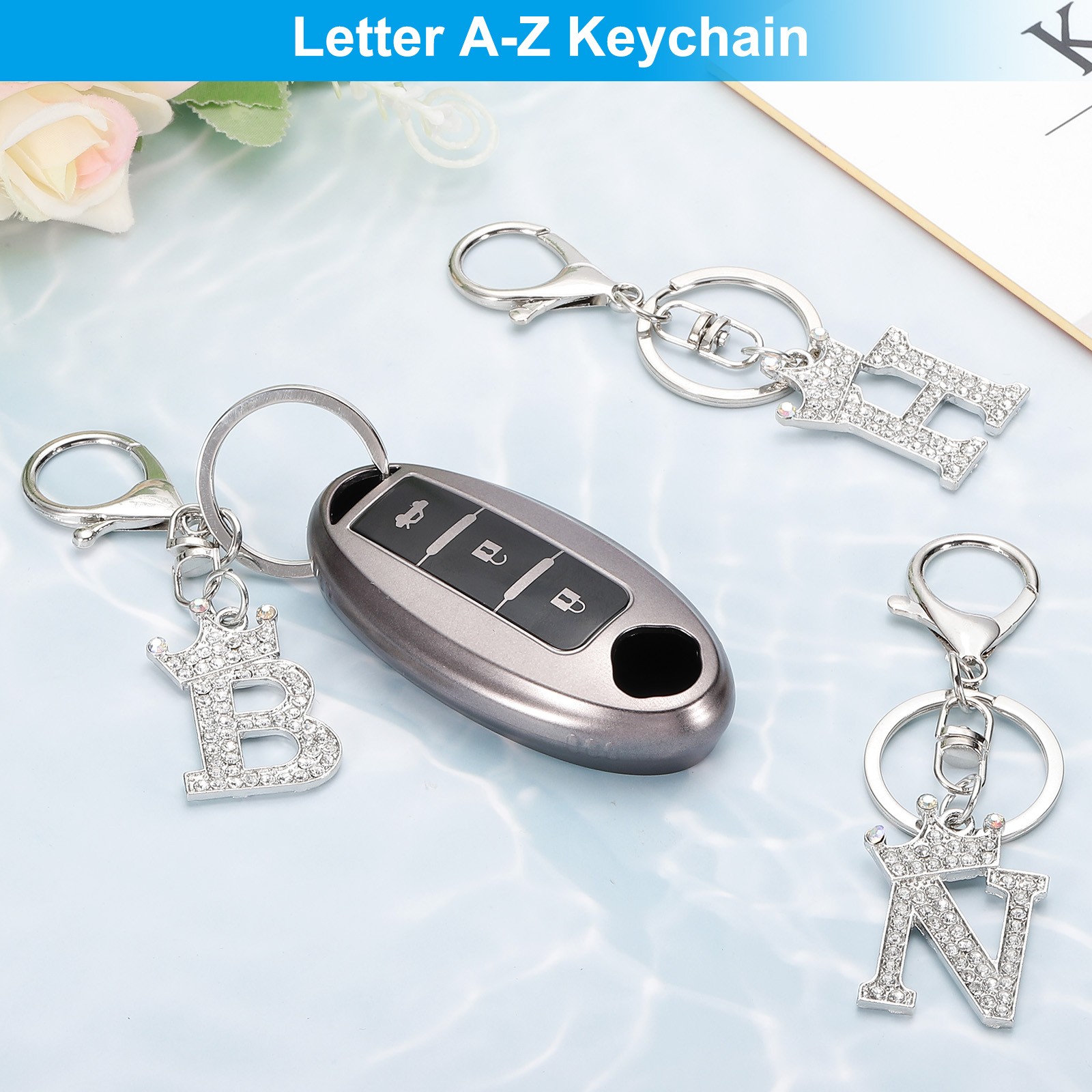Initial Letter Keychain, Letter A Crown Design Charm, Silver Tone