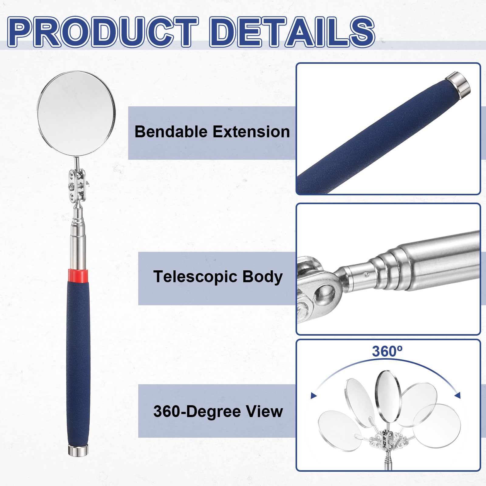 Telescoping Inspection Mirror 2" Round Extendable Mirrors, Blue