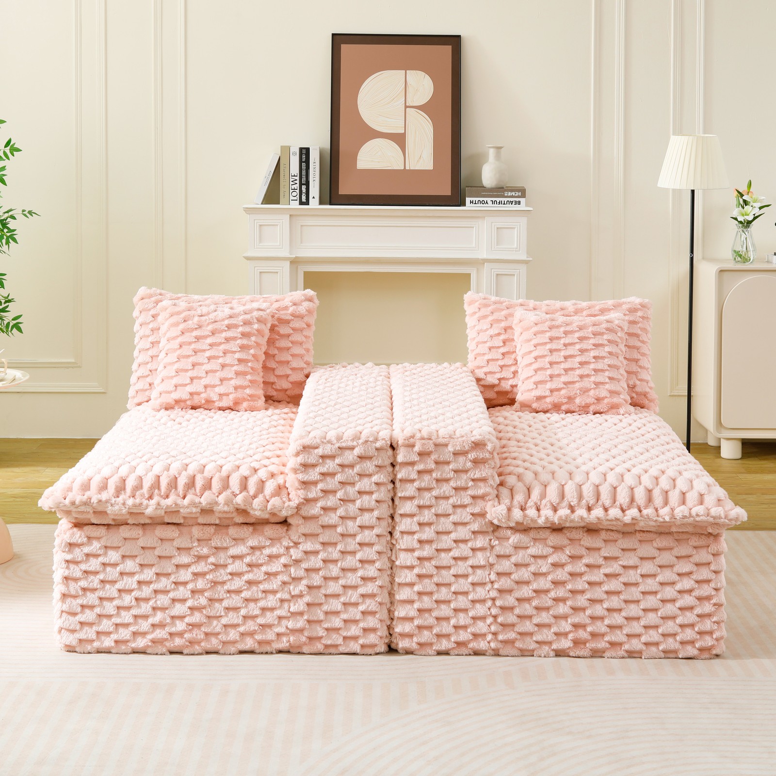 Luxury Pink Turtle Velvet Multifunctional Sofa - Arrangeable in Single Row, Sid