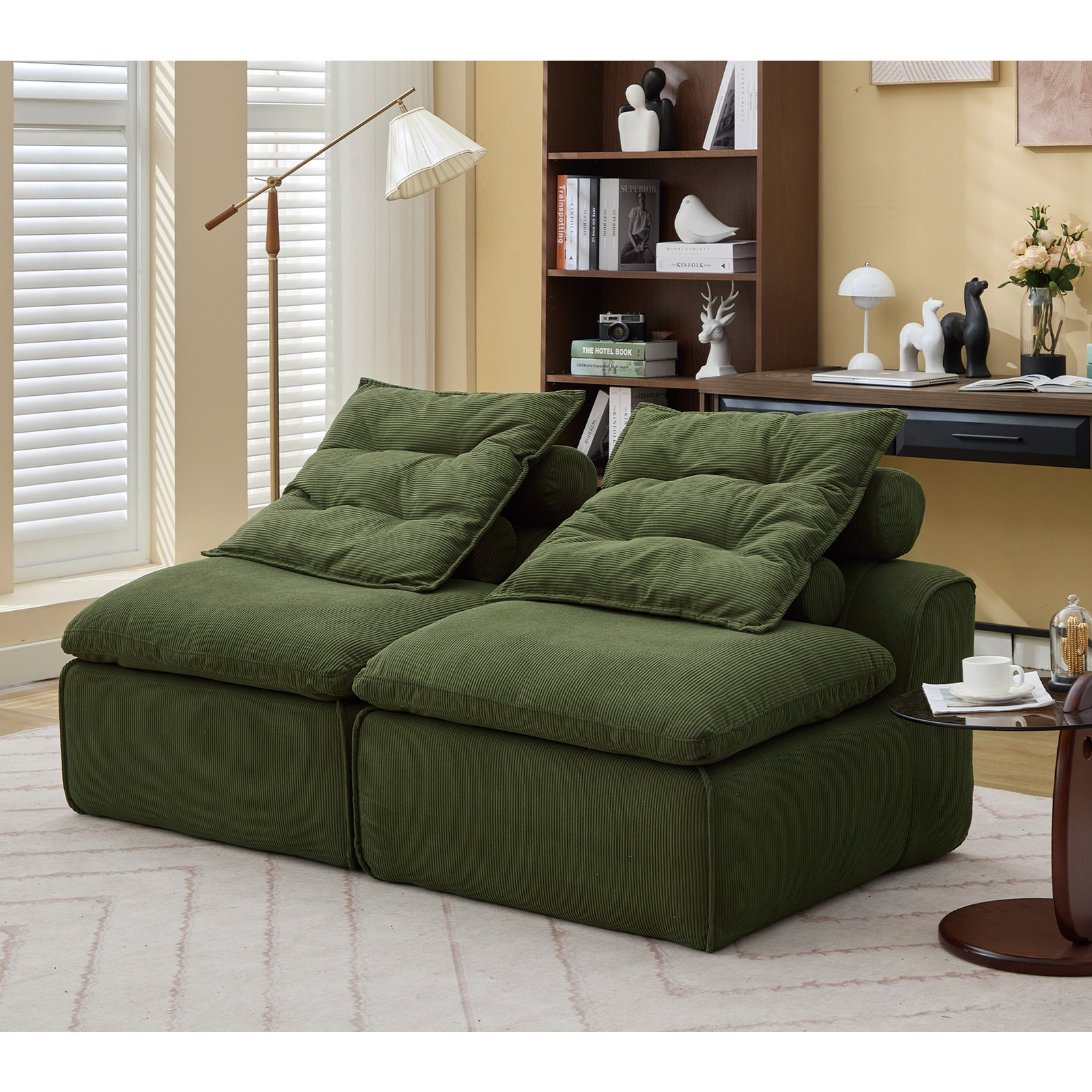 Modern Modular Sofa Fabric Pillow-Back Lounge Sofa Chair 2 Seats Sofa Bed Green