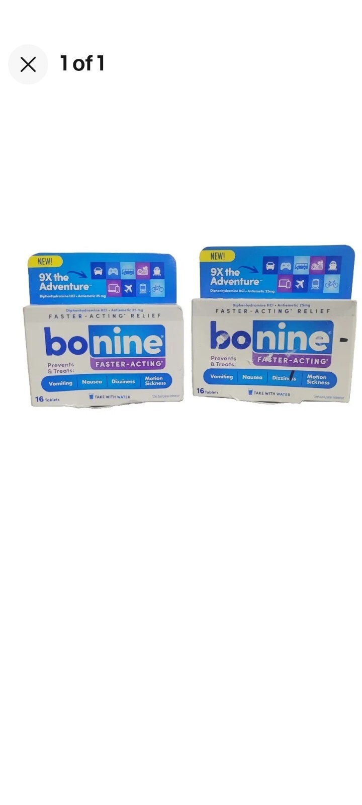 2 Boxes (16) Tablets each Bonine Faster Acting Nausea and Motion Sickness Relief