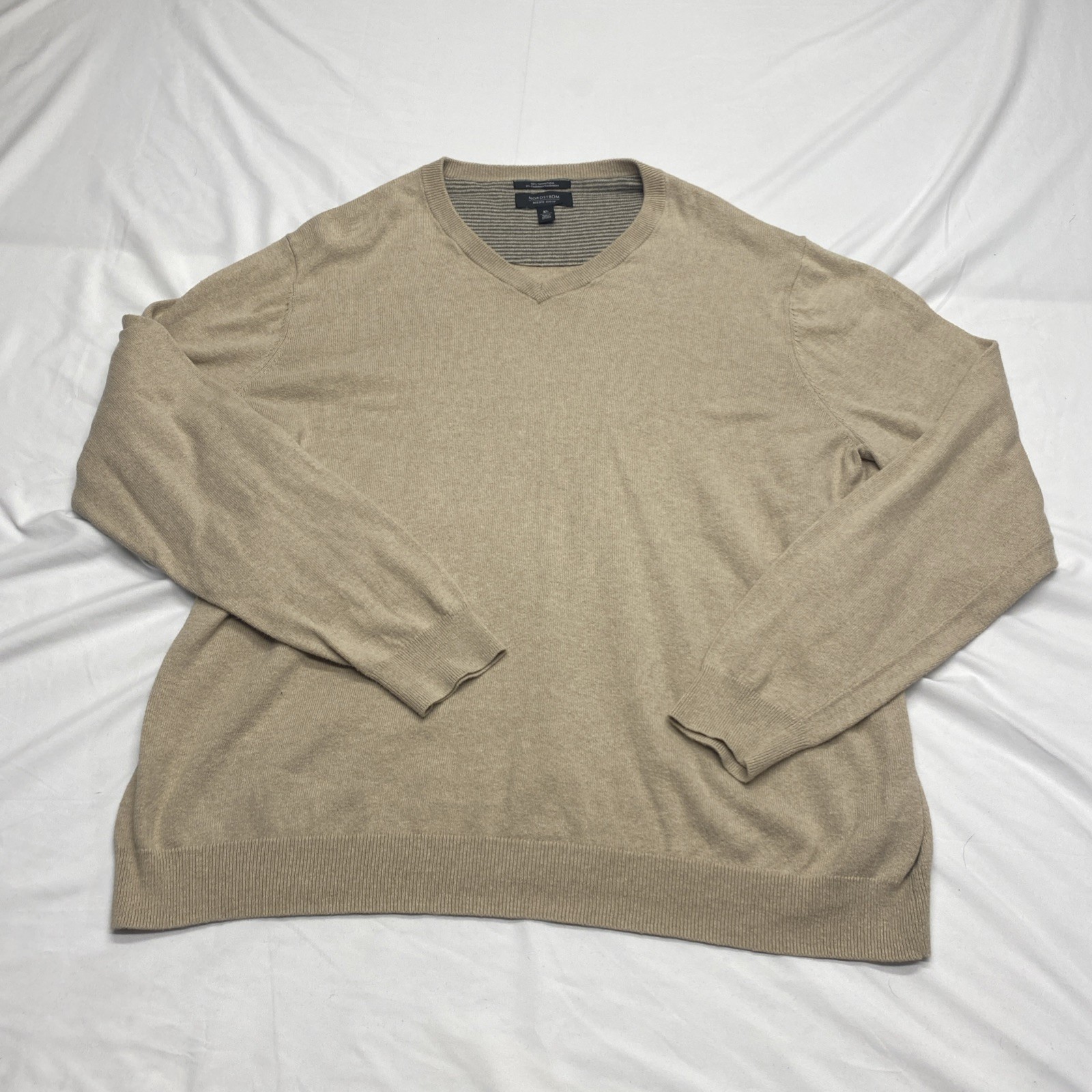 Nordstrom Men's Shop Cotton Cashmere V-Neck long sleeve shirt Tan Size XL