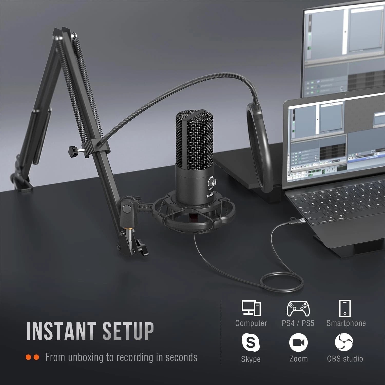 Ultimate USB Microphone Kit with Adjustable Boom Arm for Streaming & Podcasting