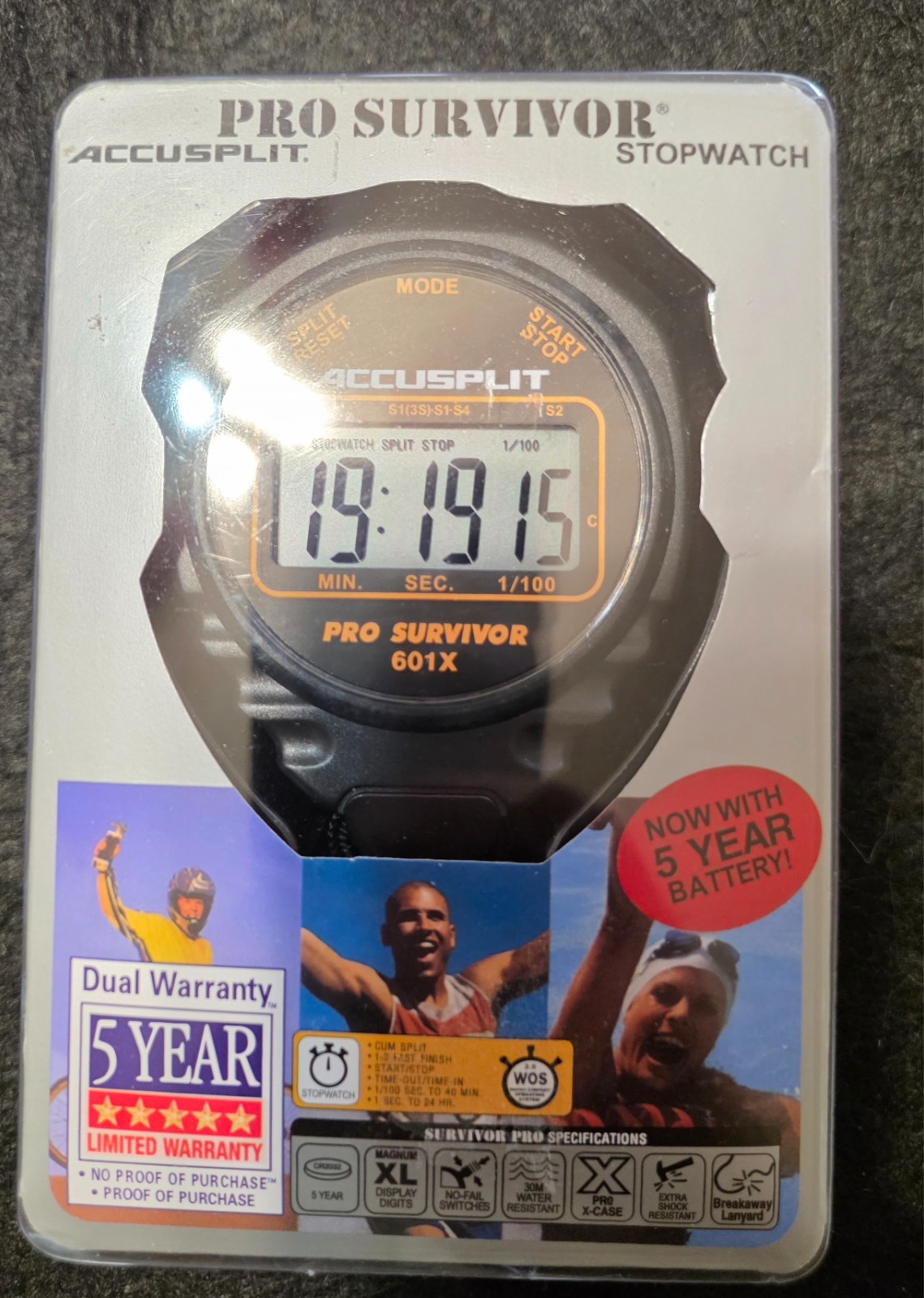 Accusplit Pro Survivor 601X Stopwatch – XL Display, Shock-Resistant | New Sealed
