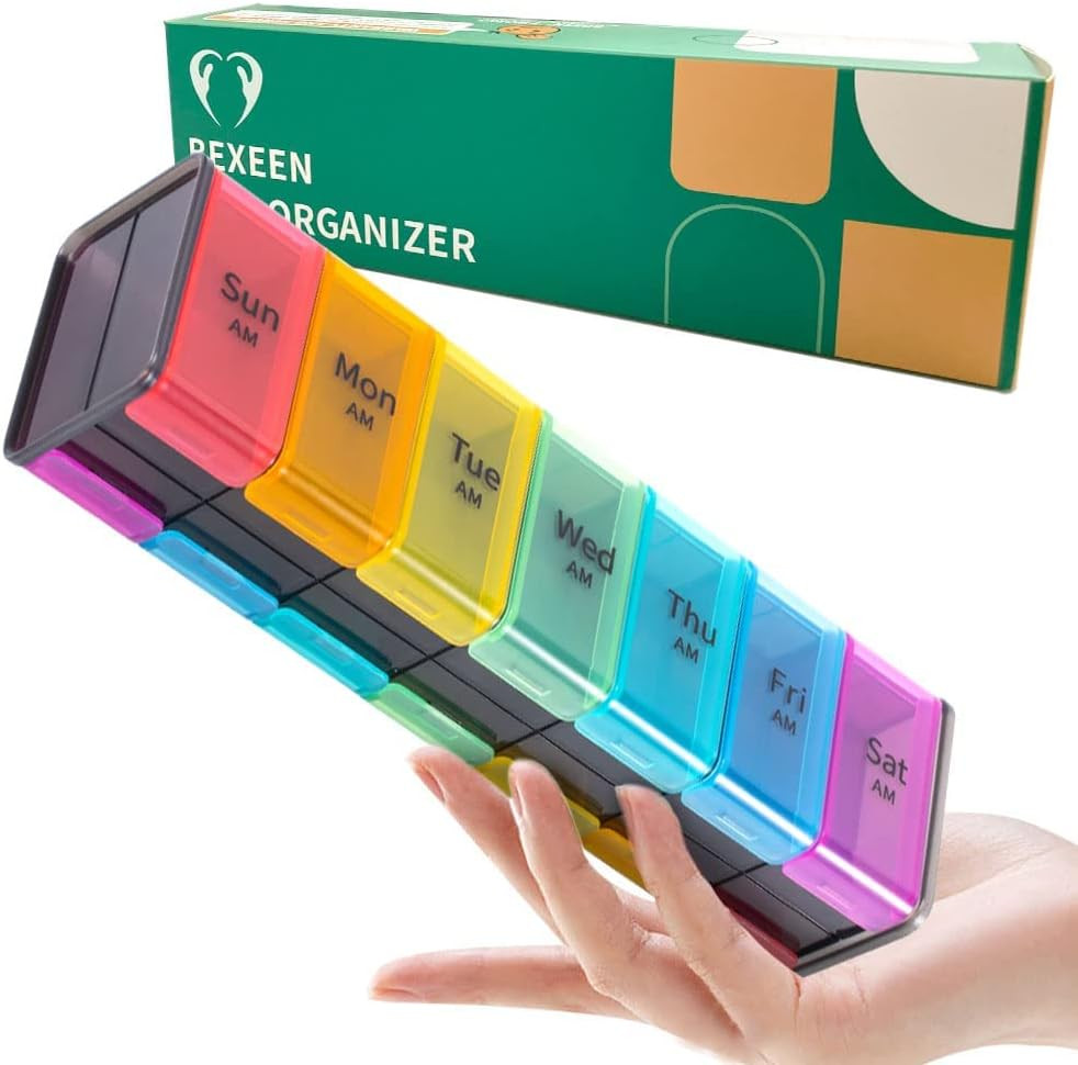 Extra Large Pill Organizer- XXL Pill Box 7 Day - Weekly Pill Organizer with AM P