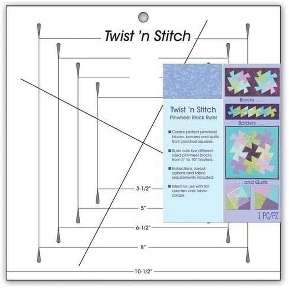 Twist 'n Stitch Pinwheel Block Ruler #775 Sewing Quilting Ruler Template