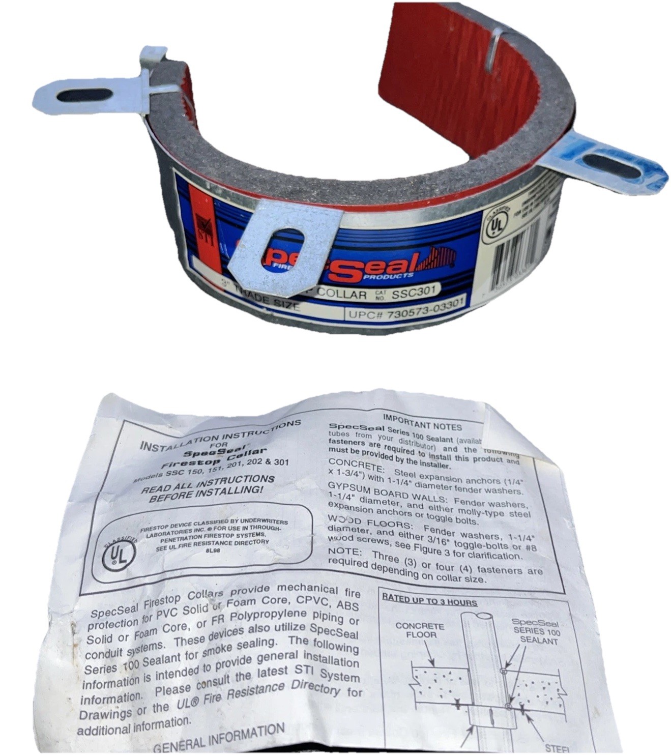 QUALITY - STI Specseal LCC300 Firestop Collar for 3" Trade size plastic/PVC pipe