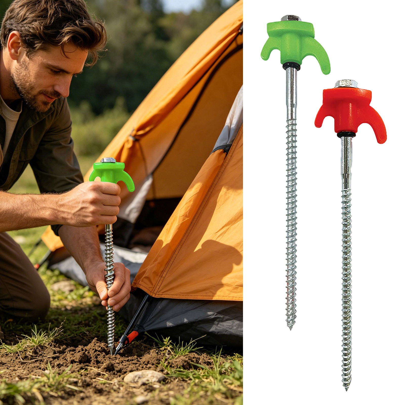 Screw In Tent Stakes Steel Spiral Ground For Camping Tents Canopies And Tarps