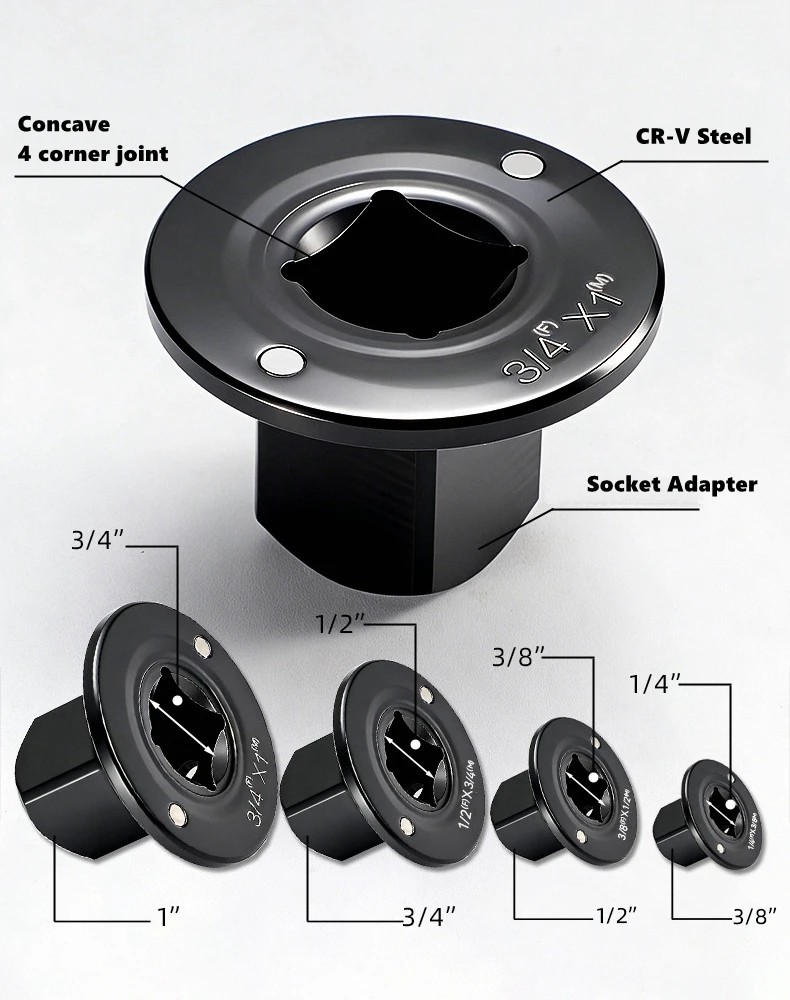 4-Pack Low Profile Impact Socket Adapter Set, Drive Reducing Ratchet Adapter Set