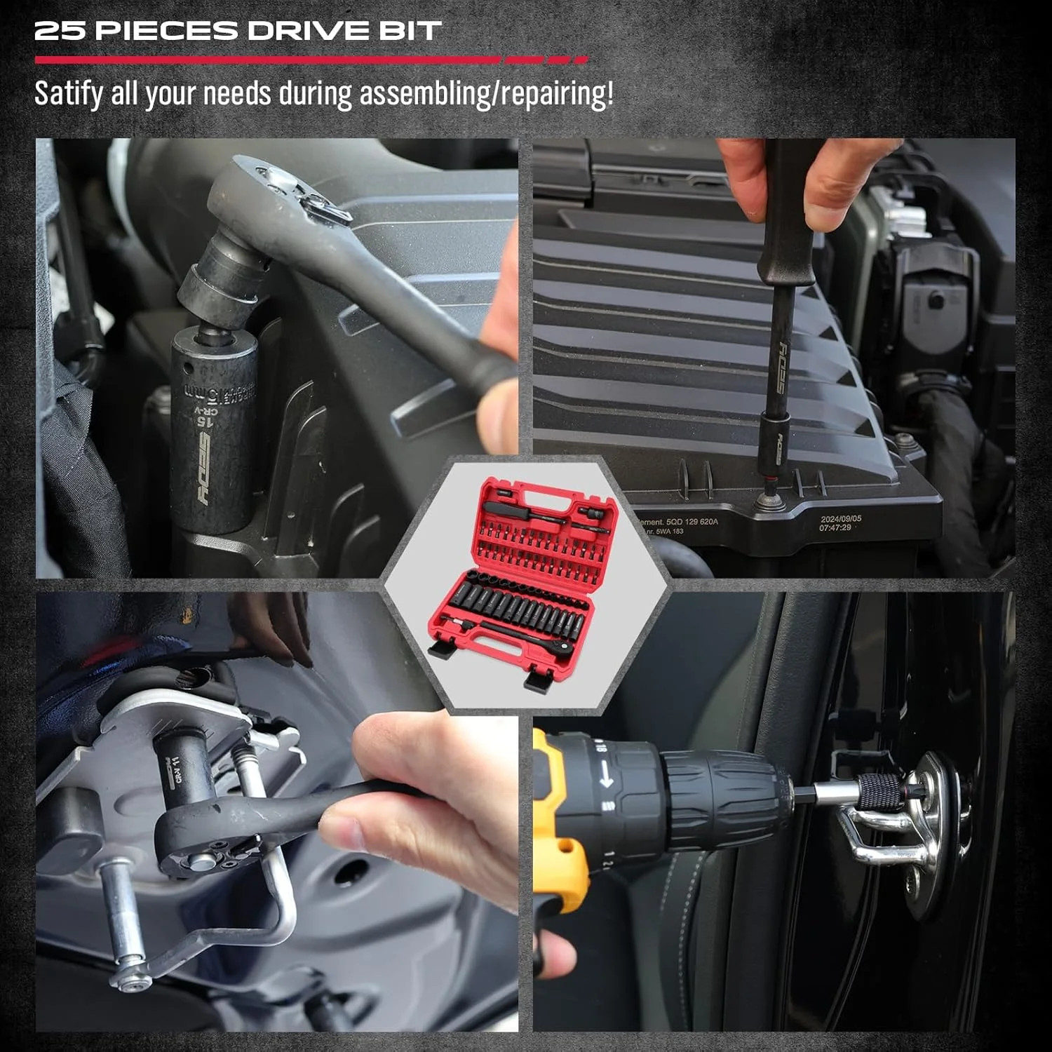 64-Piece 1/4" Drive Impact Socket Wrench Driver-Bits Set, Cr-V Metric&SAE Deep a