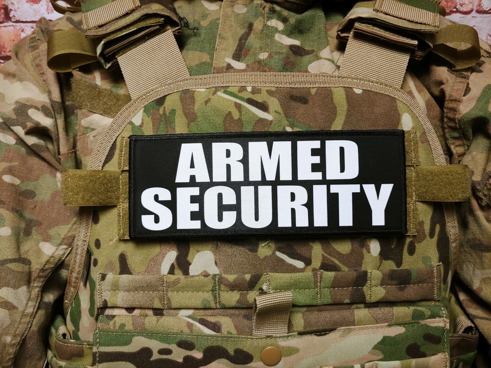 3x8" ARMED SECURITY Black White Hook Back Placard Patch Badge for Plate Carrier