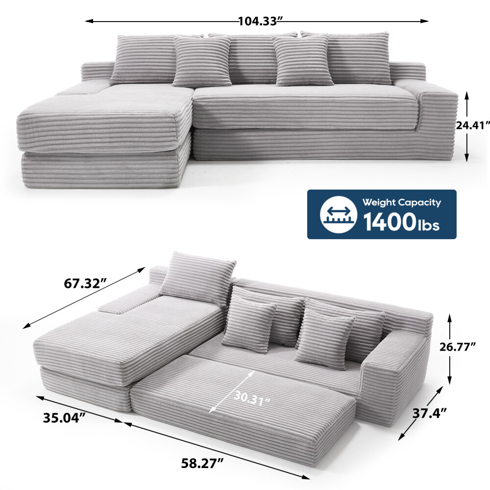 L-Shaped Sectional Couches Convertible Sofa Bed, Compression Sofa, Modular Couch