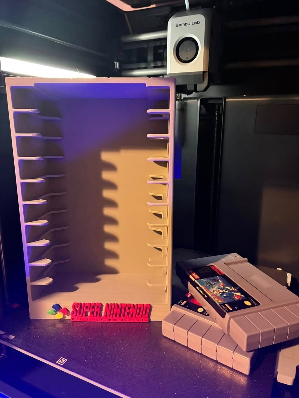 3D Printed Super Nintendo holding cartridge tower of 10