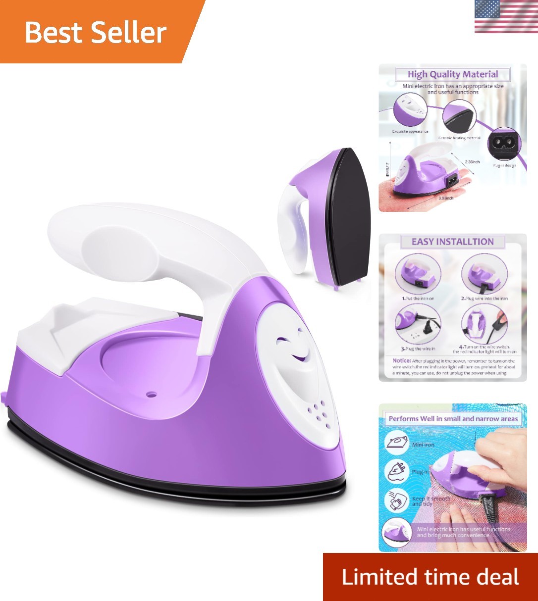 Versatile Mini Craft Iron with Charging Base - 170°C Heat Press for Easy DIY