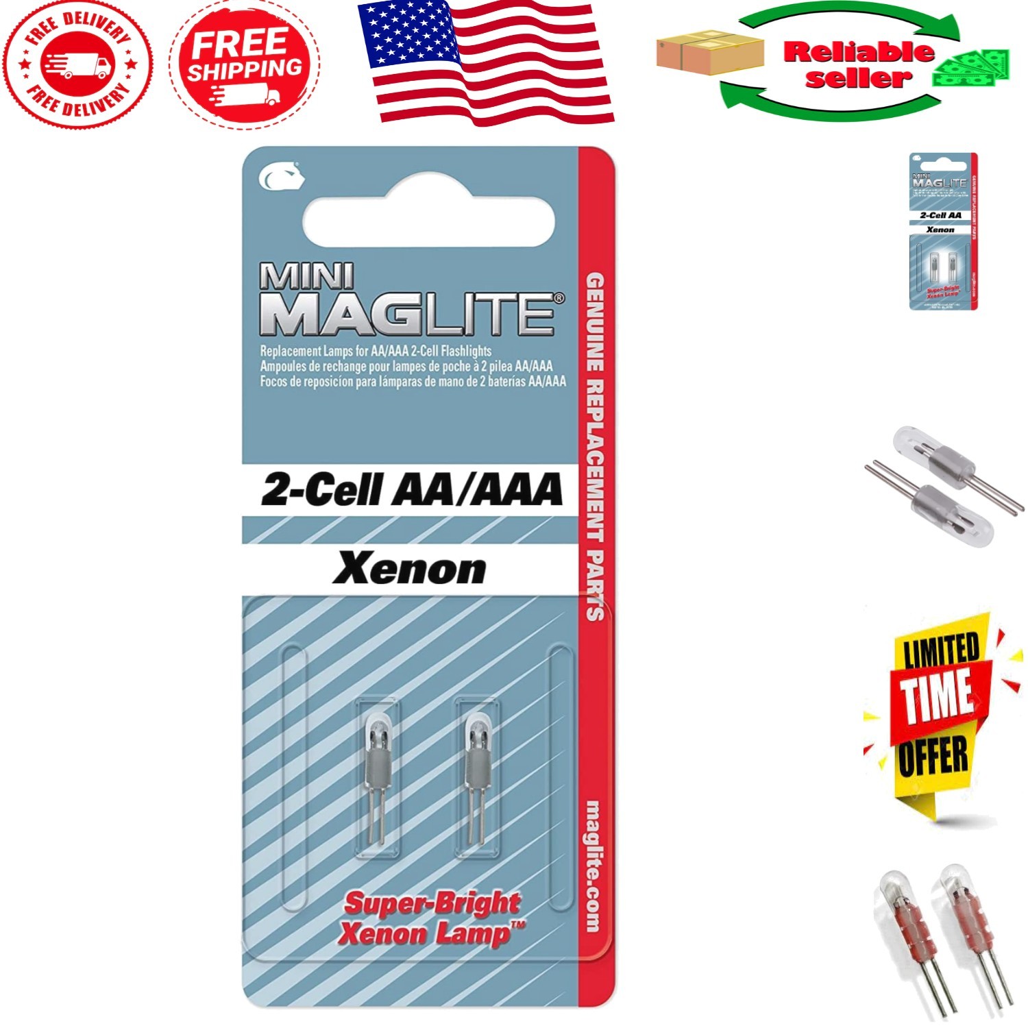 800 Lumens Mini Maglite Compatible Replacement Lamps – 2-Pack of Brightness