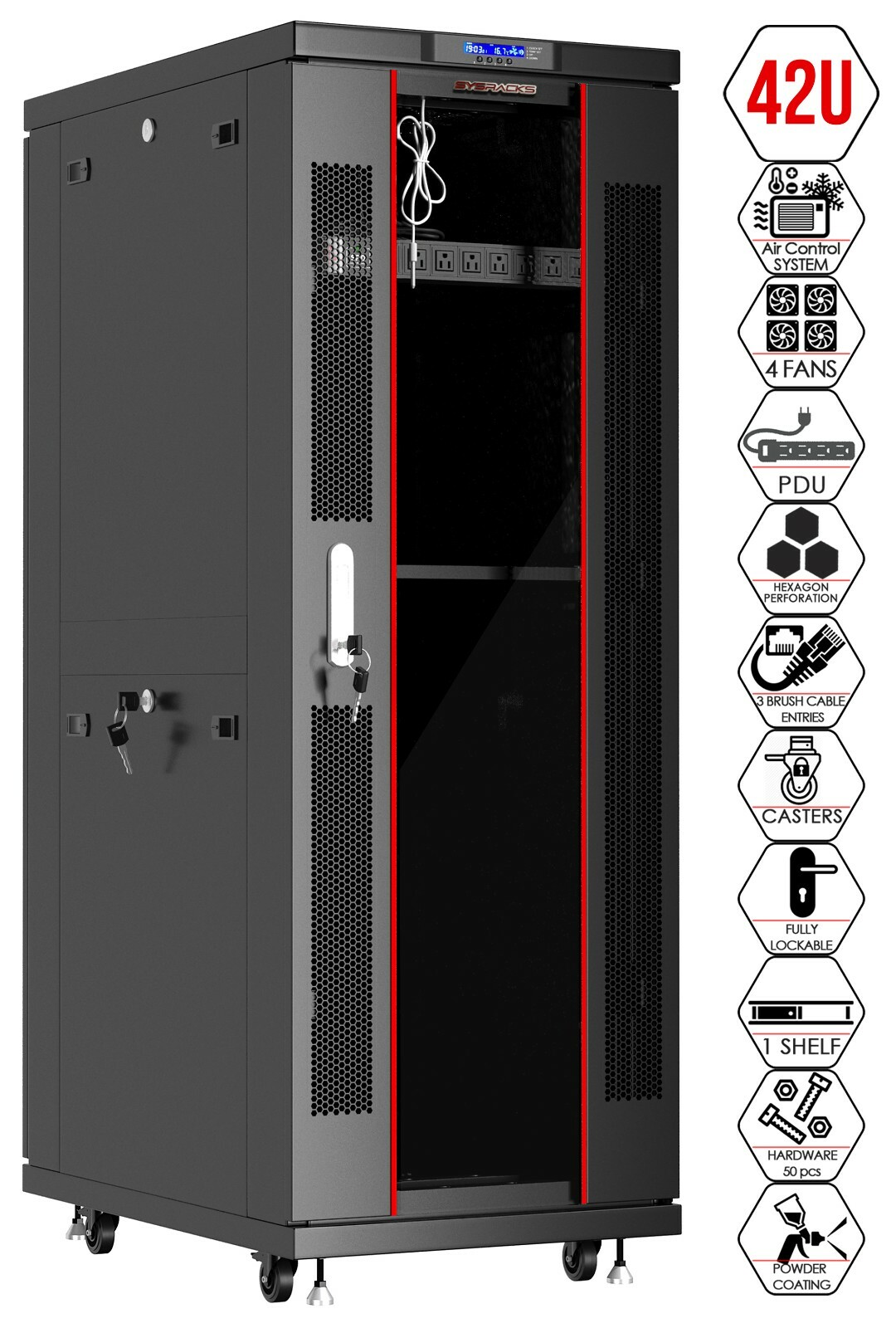 42U Server Rack IT Cabinet Data Network Rack Enclosure - 39-Inch Deep Rack Stand