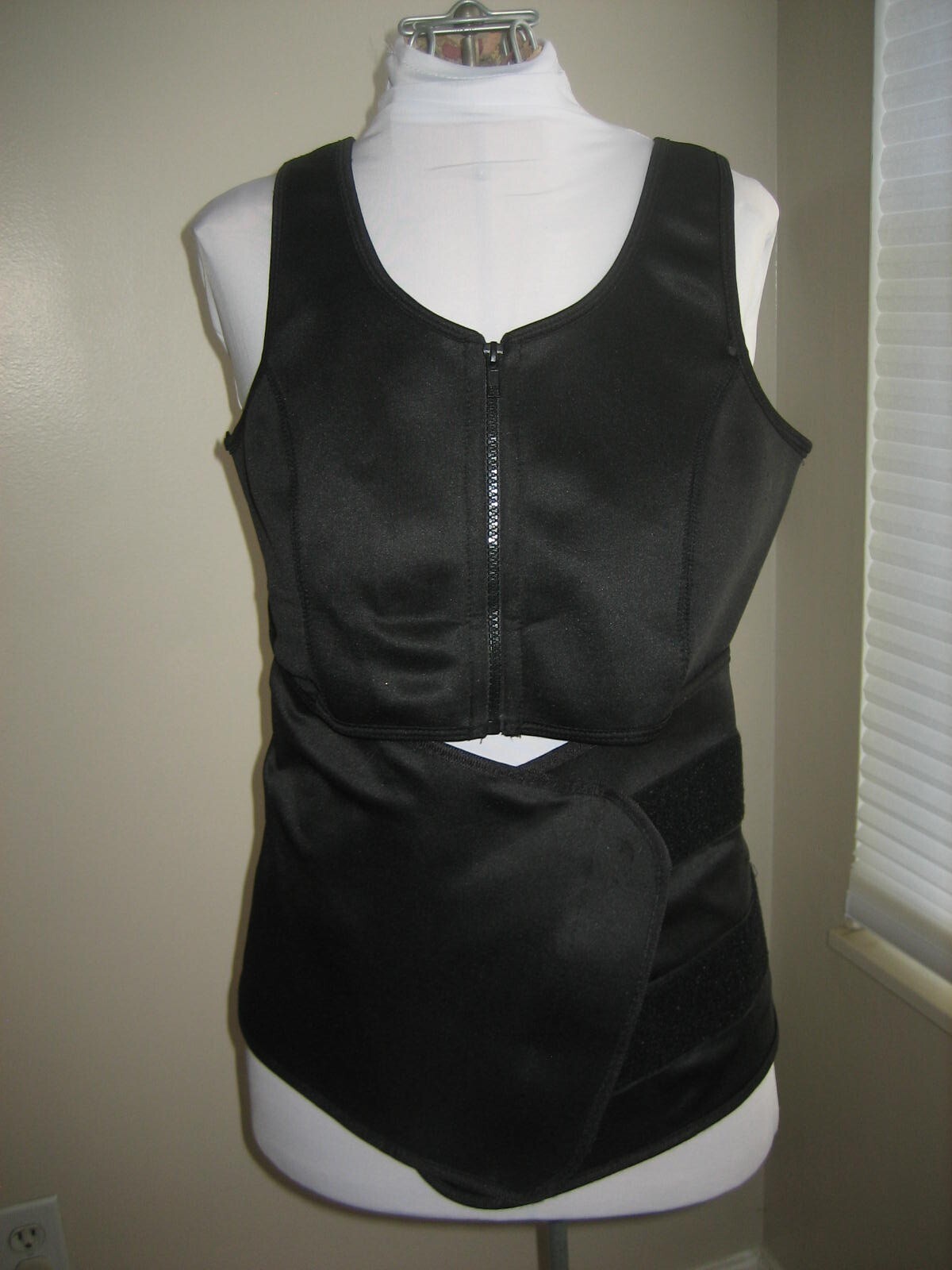 Black Tank Compression Garment, Zipper Chest and Hook and Loop Waist - Size XL