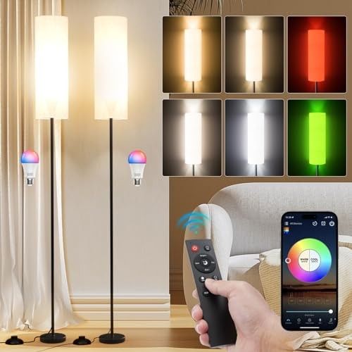 Frideko 2 Pack Floor Lamps for Living Room, Dimmable Colors Beige(2PC)