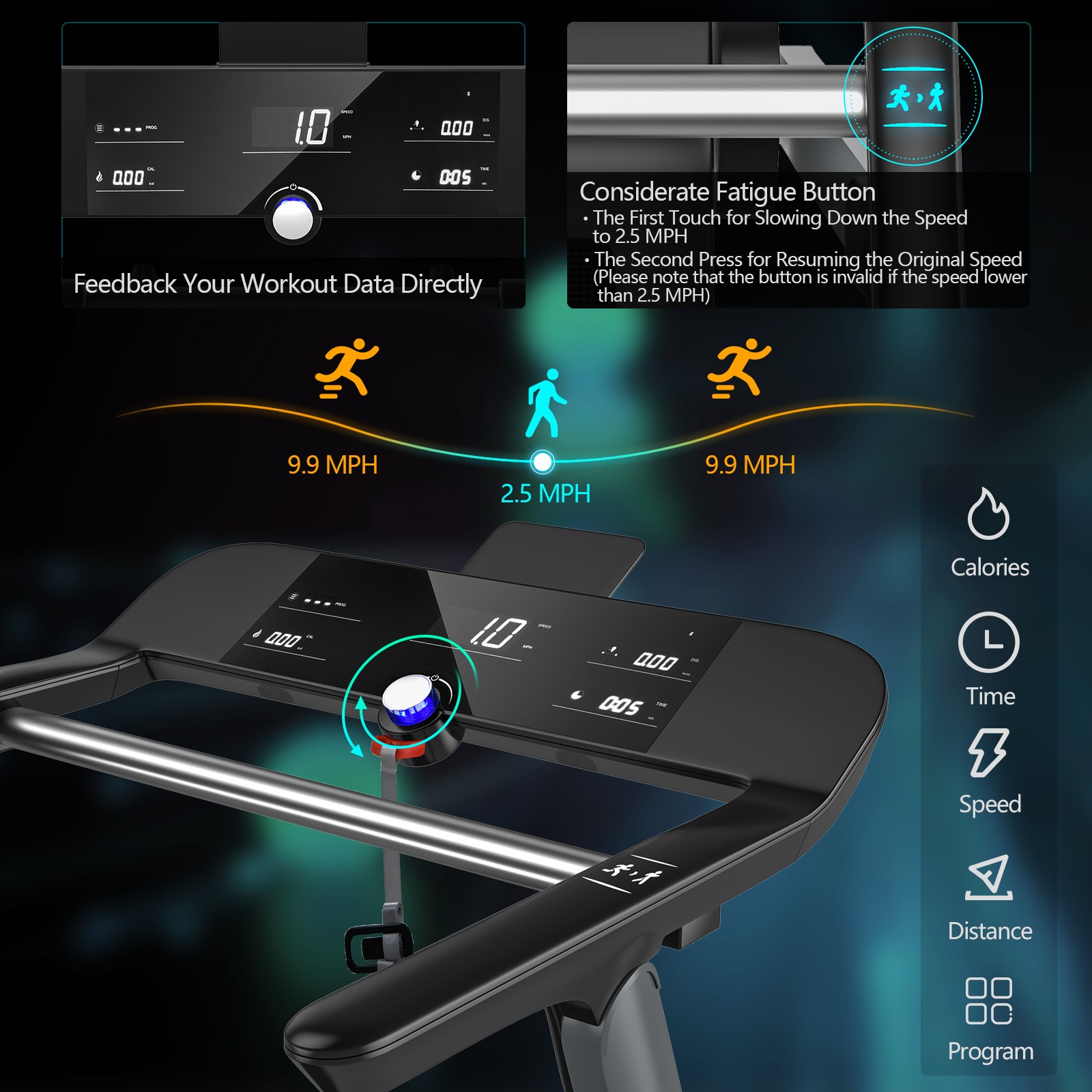 Superfit Electric Jogging Machine Folding Treadmill Bluetooth10 Preset Programs