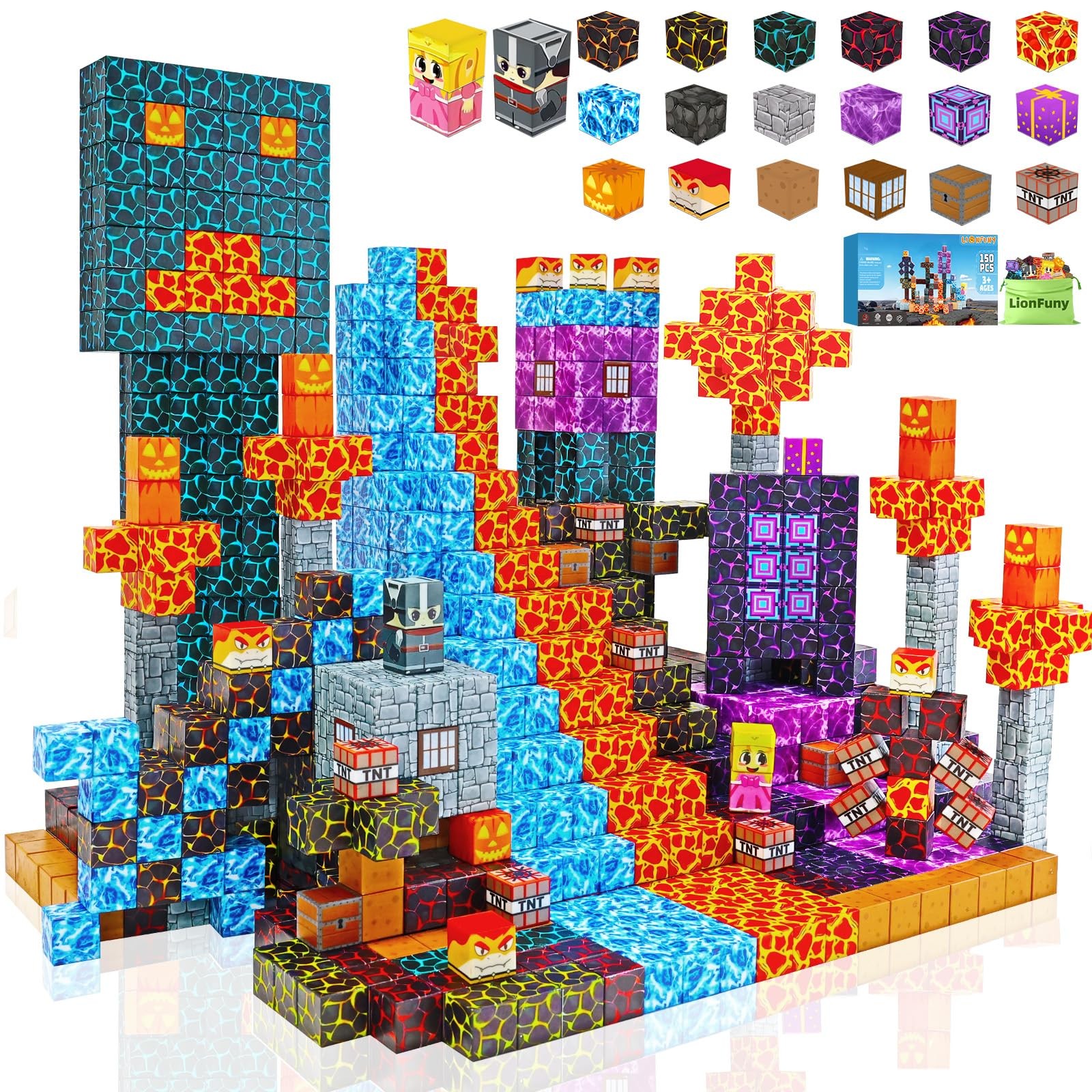 LionFuny150PCS Magnetic Blocks, Magnetic Building Blocks, Magnet Blocks for Kids