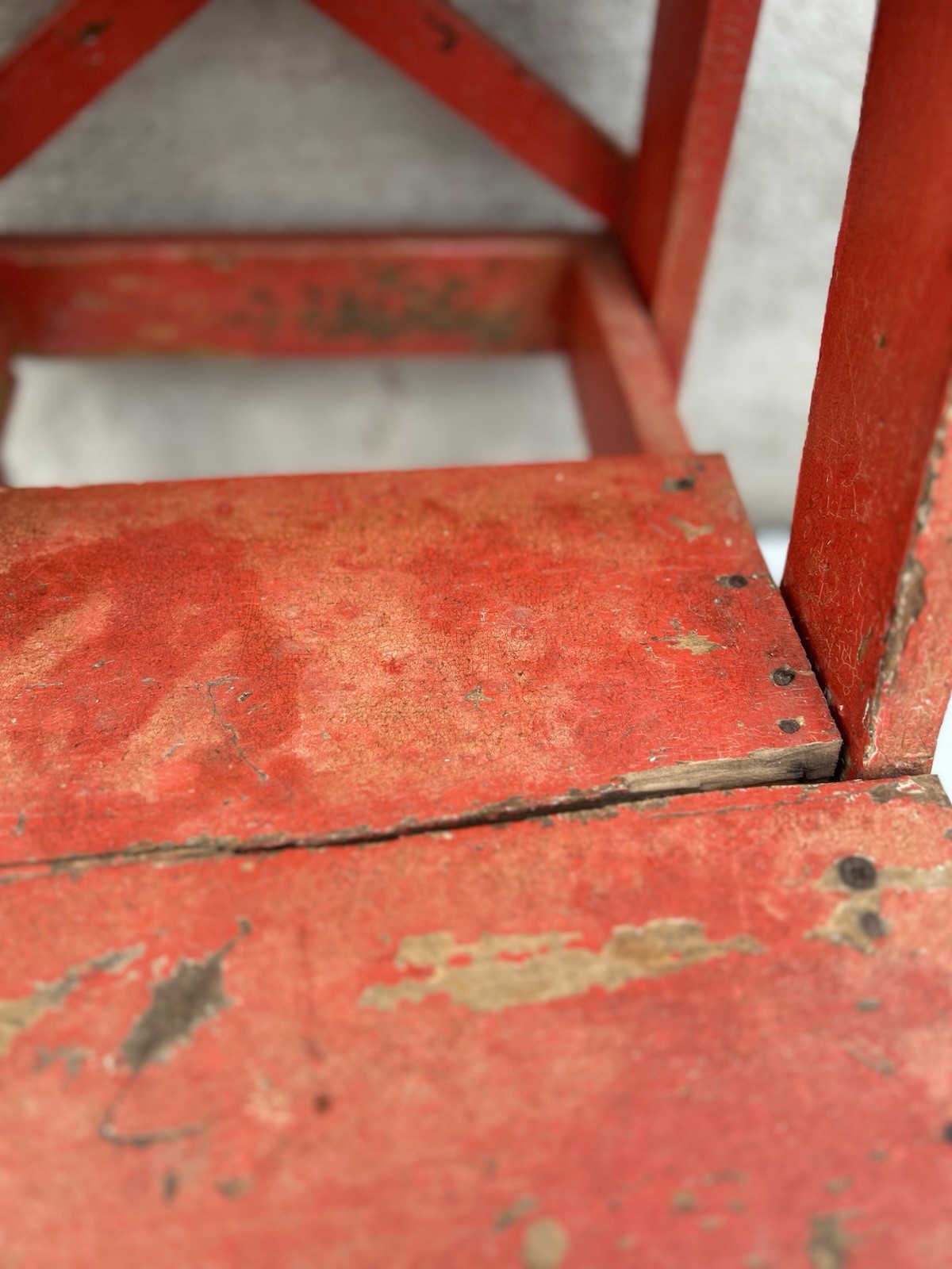 Vintage Rustic Solid Wood 2-Step Stool Farmhouse Bench Plant Stand Red 20+