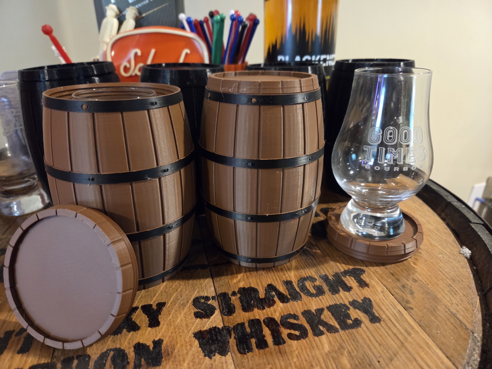 Pair Of 3d Printed Bourbon Barrel Glencairn Storage Containers