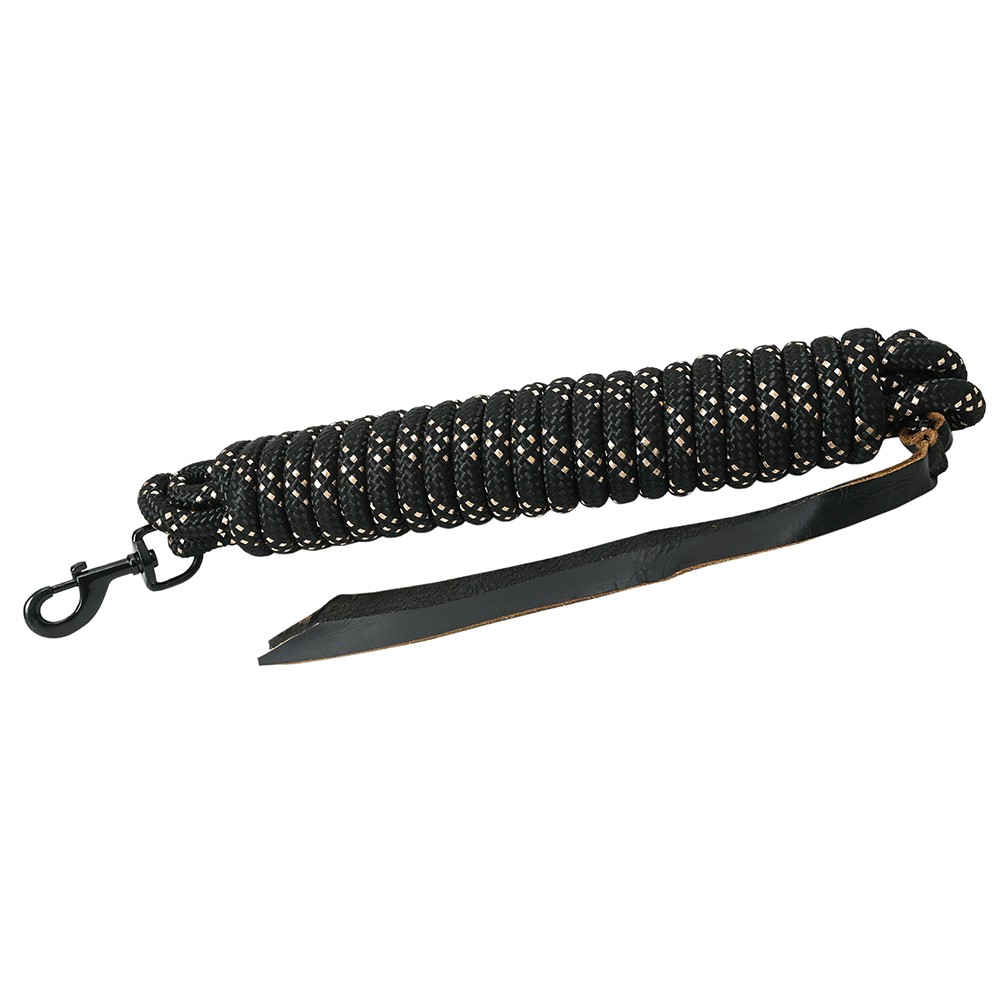 25 ft. Hilason Western Horse Nylon Lead Rope w/ snap and Latigo Ends Black/Gold