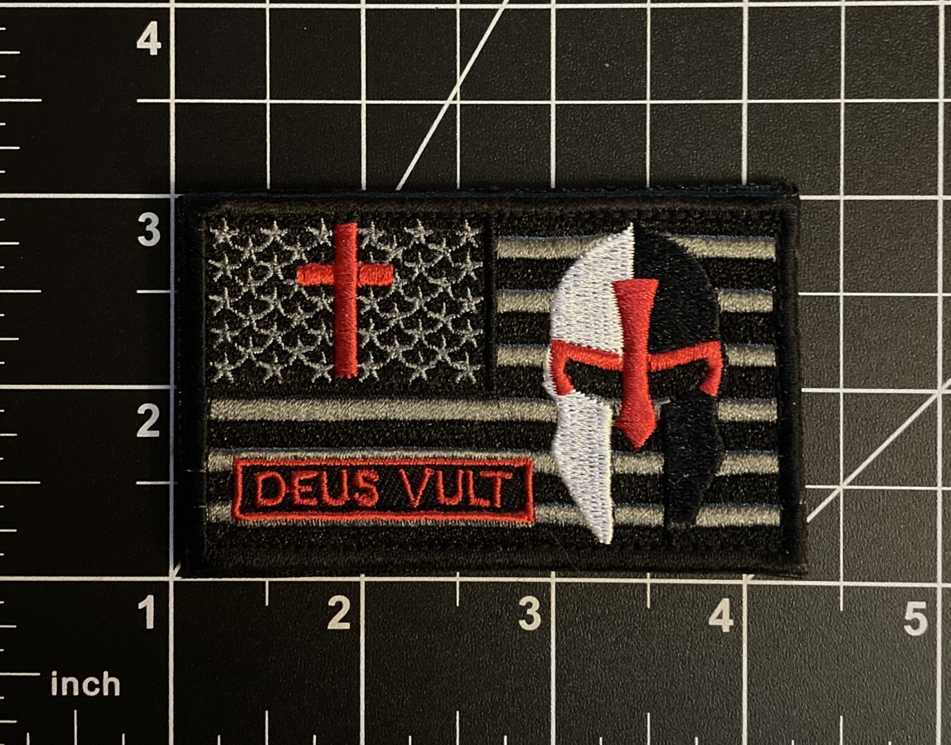 USA Flag Deus Vult God Wills It Crusader Knights Templar Hook loop Patch