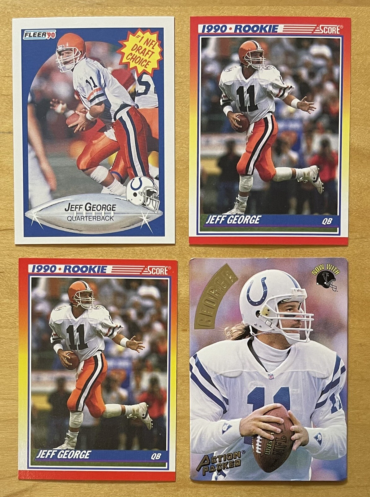 Jeff George Lot Of 4 Mostly Rookies 1990 Fleer & Score Action Packed NM