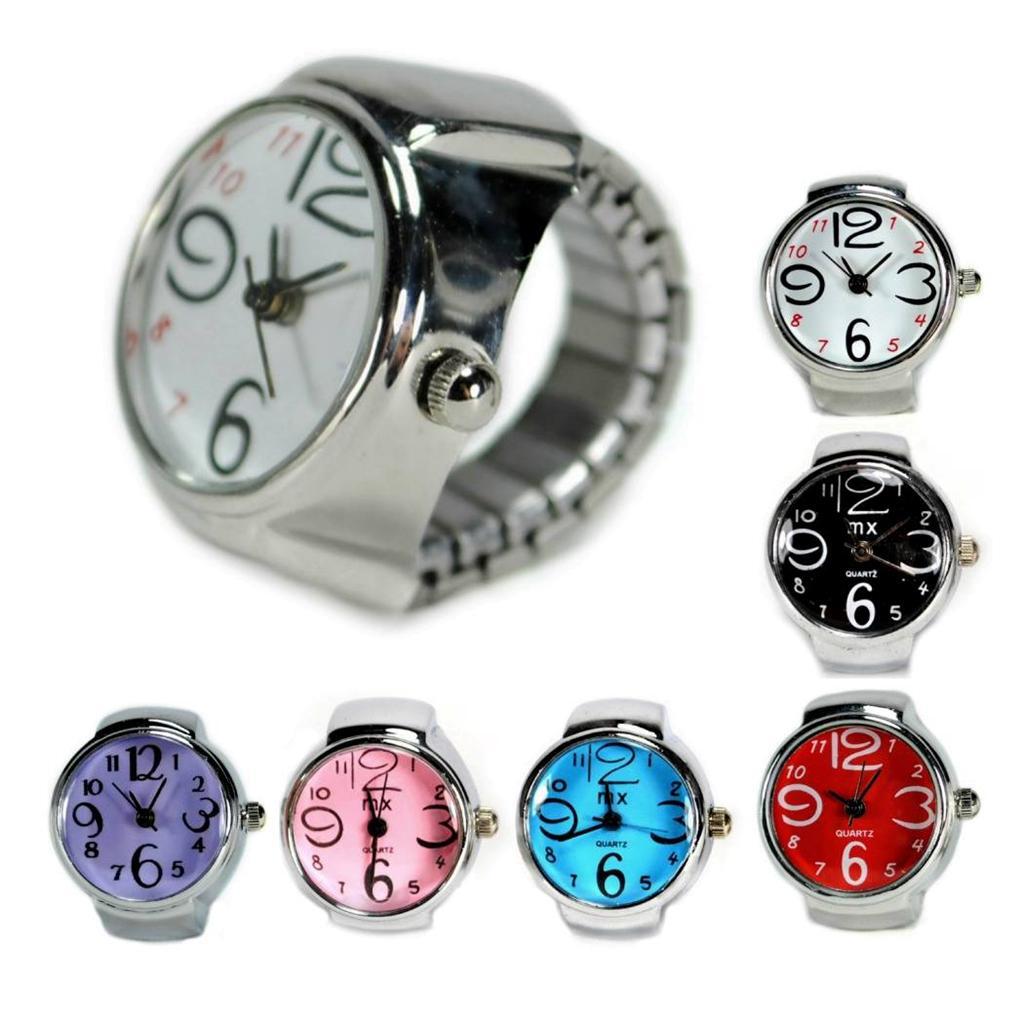 WATCH RING Finger Stretch Band Chrome Time Jewelry NEW Large Number USA SELLER