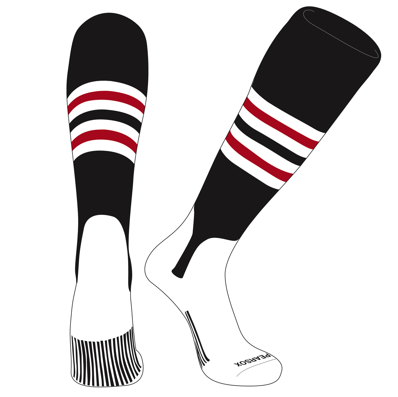 PEAR SOX OTC Baseball Softball Stirrup Socks (F, 5in) Black, White, Red