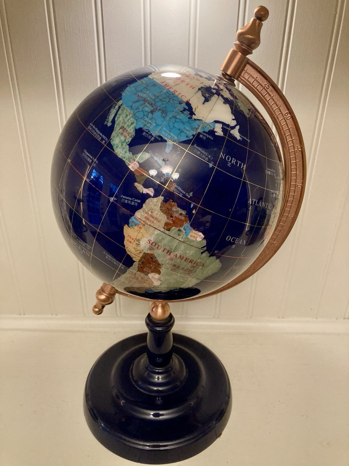 Blue Lapis Lazuli 17” Gemstone Table Top Globe W/ Copper Stand
