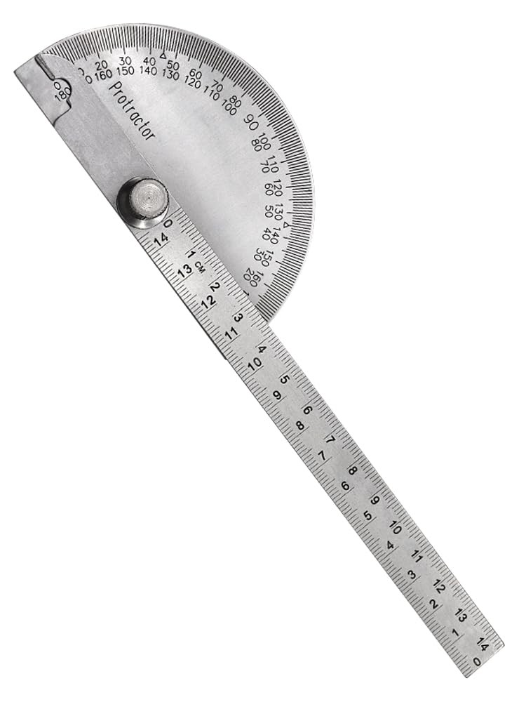 Stainless Steel Angle Protractor 0-180 Degree Round Head Silver