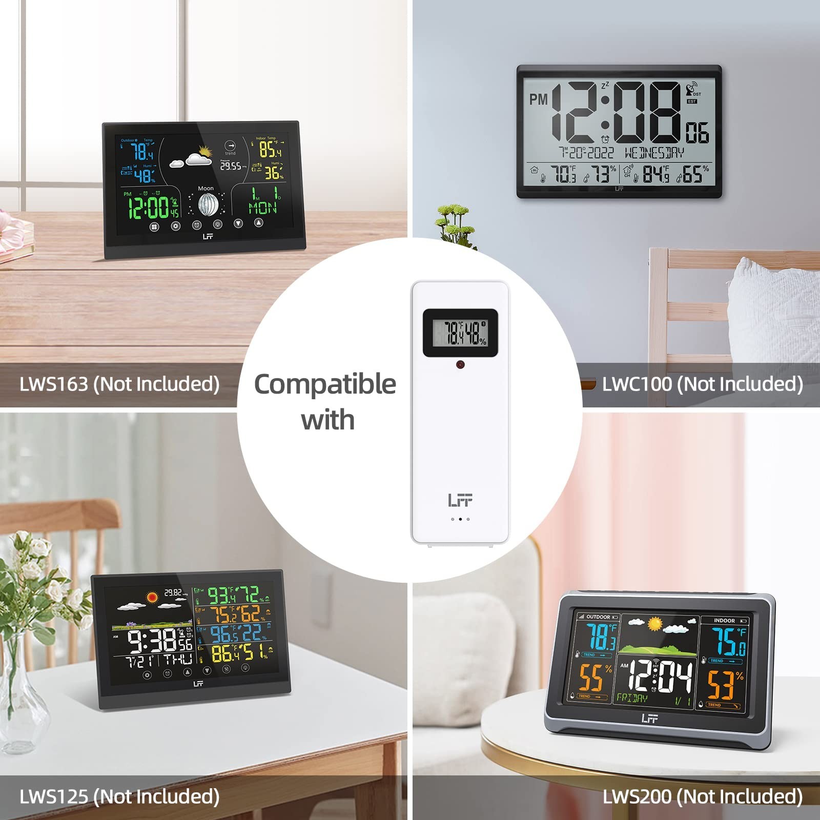LFF Wireless Remote Sensor With Indoor Outdoor Temperature and Humidity, LCD ...