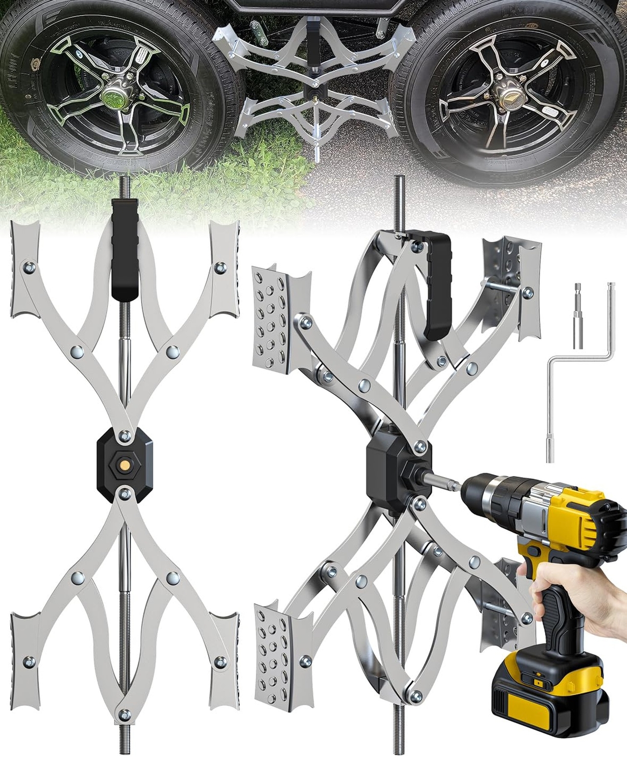 X Chocks XL [Extended Allow Drill Adjust], A Pair 4'' to 17'' Wheel Stabilize...