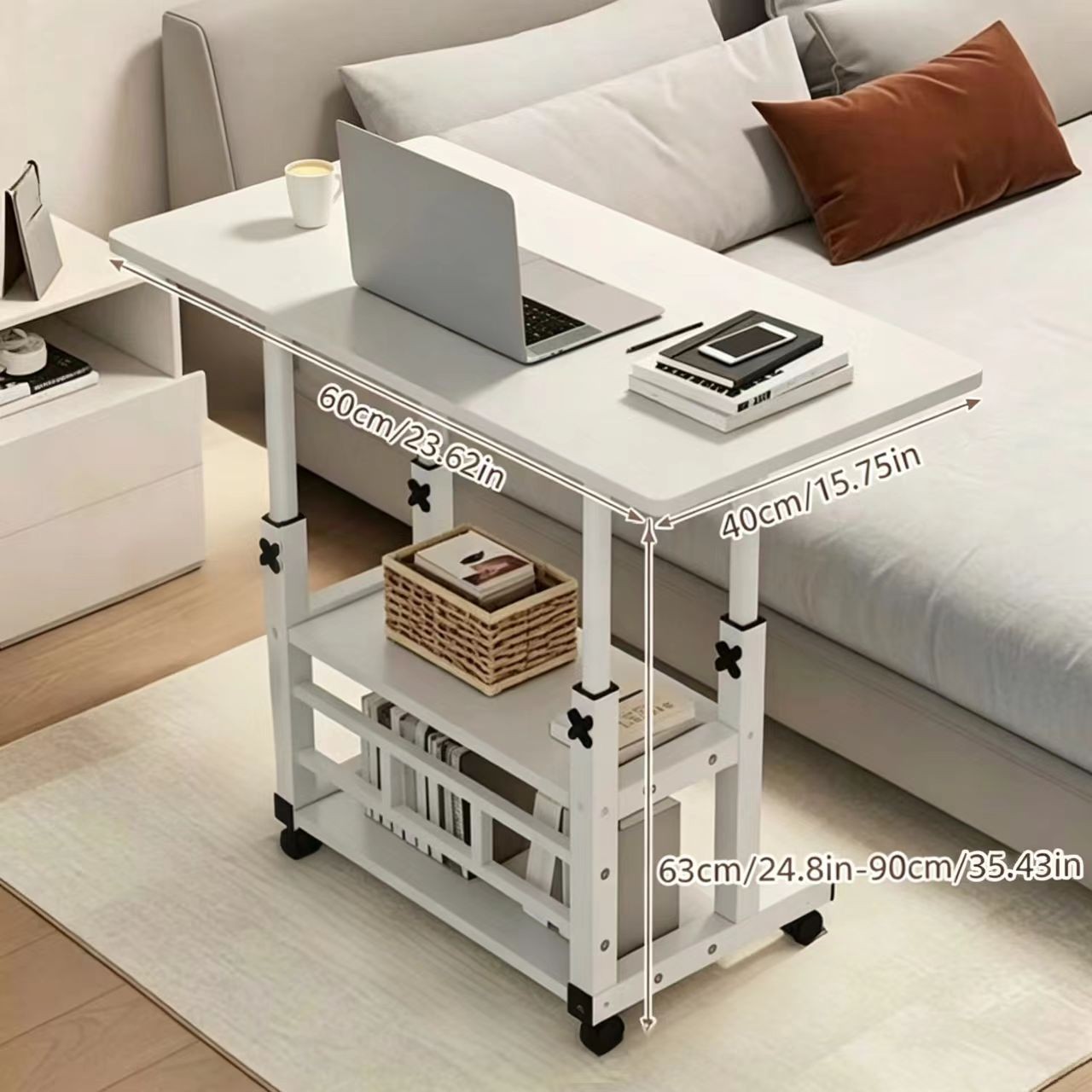 Standing Desk Crafting Workstation Shelving Mobile Computer Desk with Wheels
