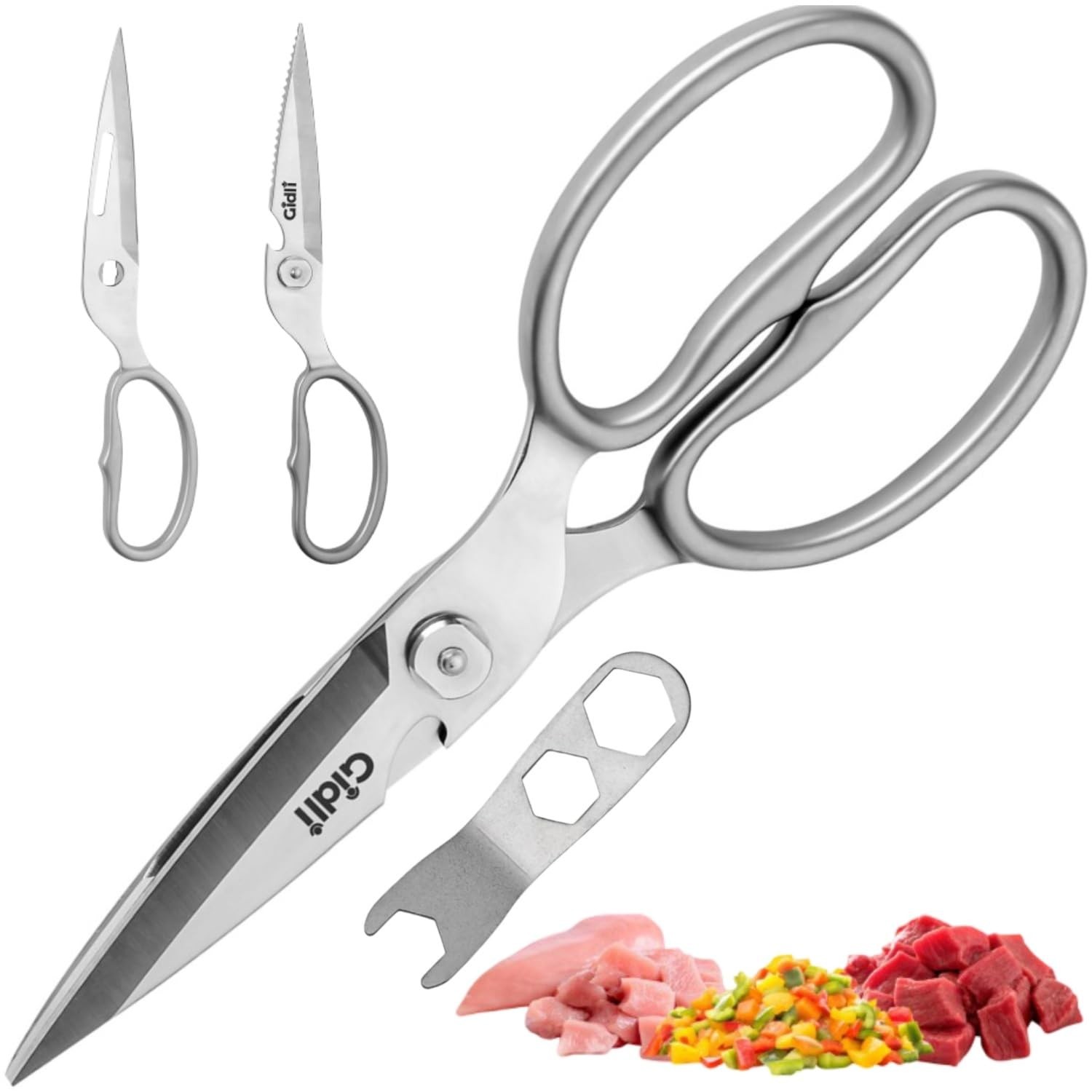Heavy Duty Kitchen Scissors - Stainless Steel, Sharp & Dishwasher Safe, Easy Cle