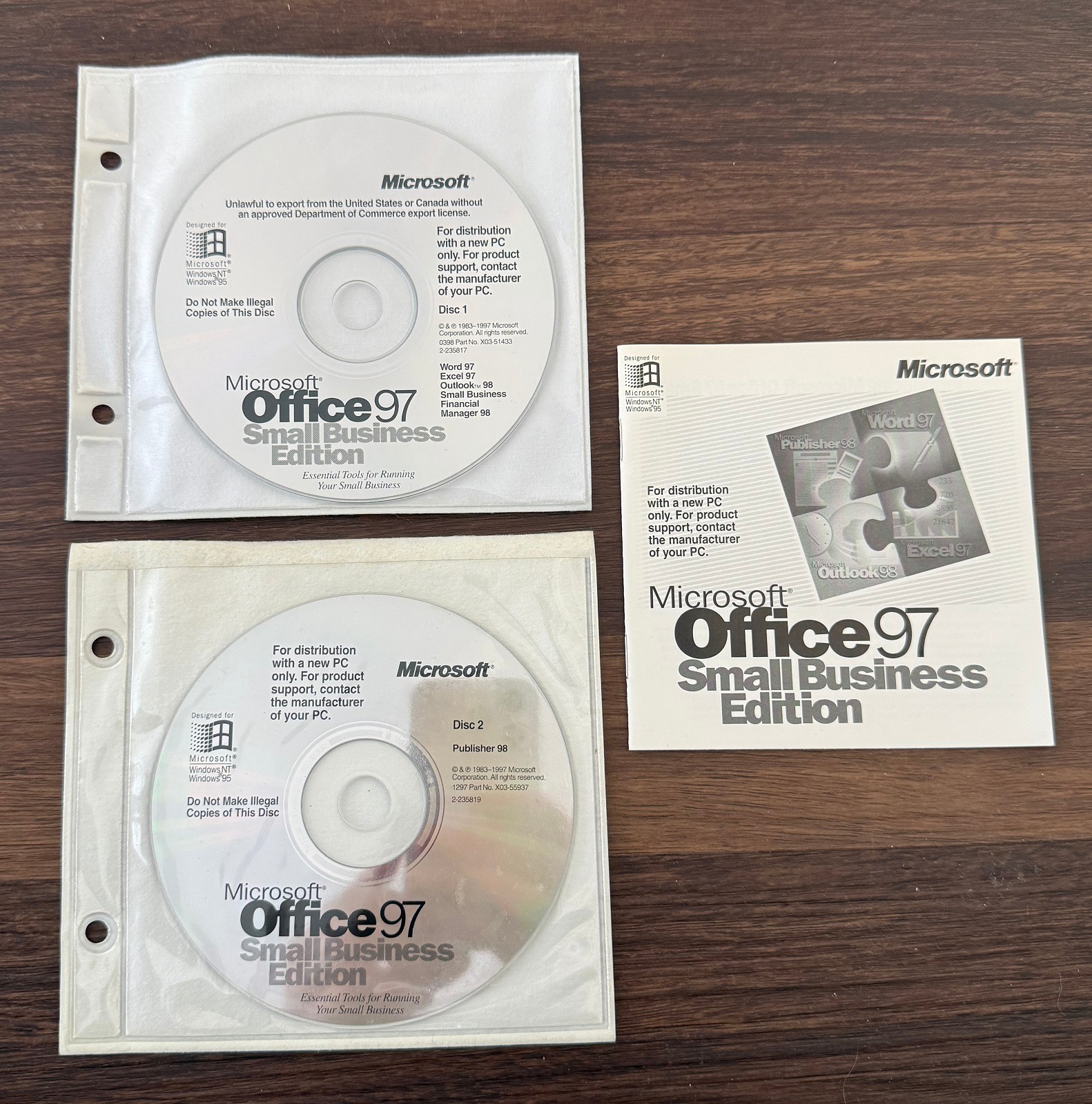 Microsoft Office 97 Small Business Edition (2) CD NO PRODUCT KEY / CODE