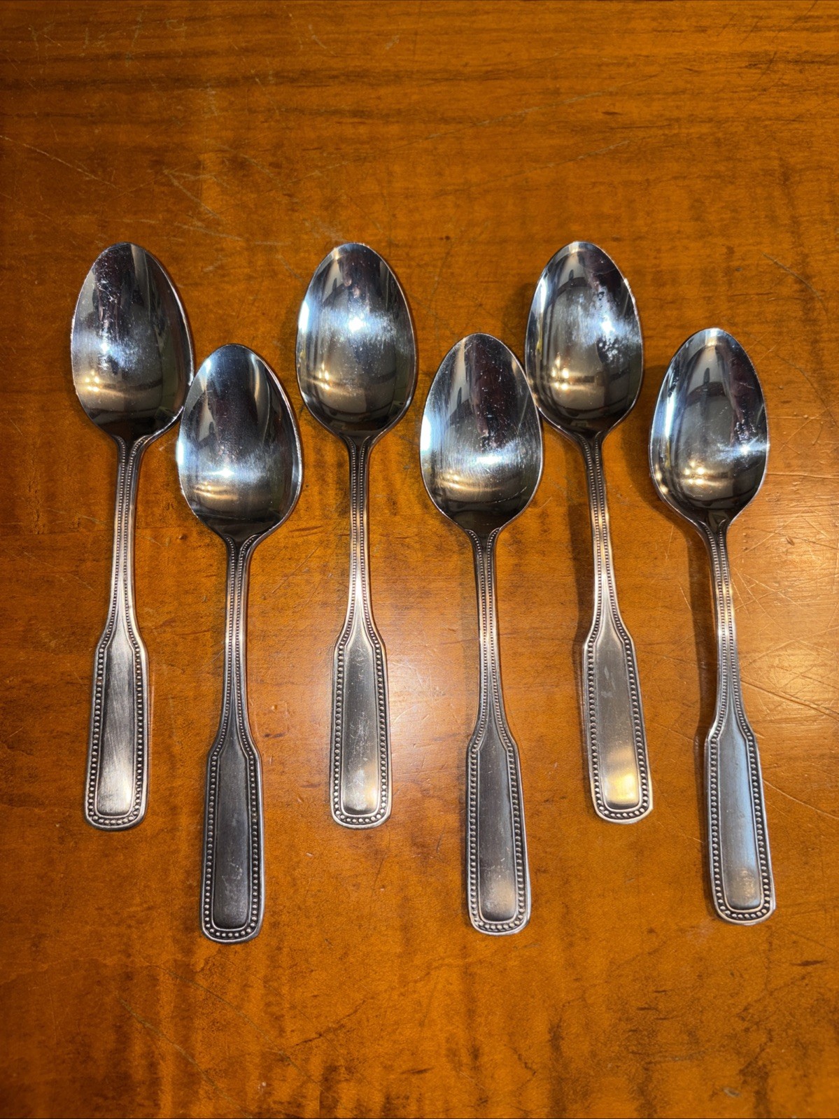 Salem Stainless Japan 1776 Set of 6 Teaspoons 6” Satin Beaded Edge Glossy Bowl