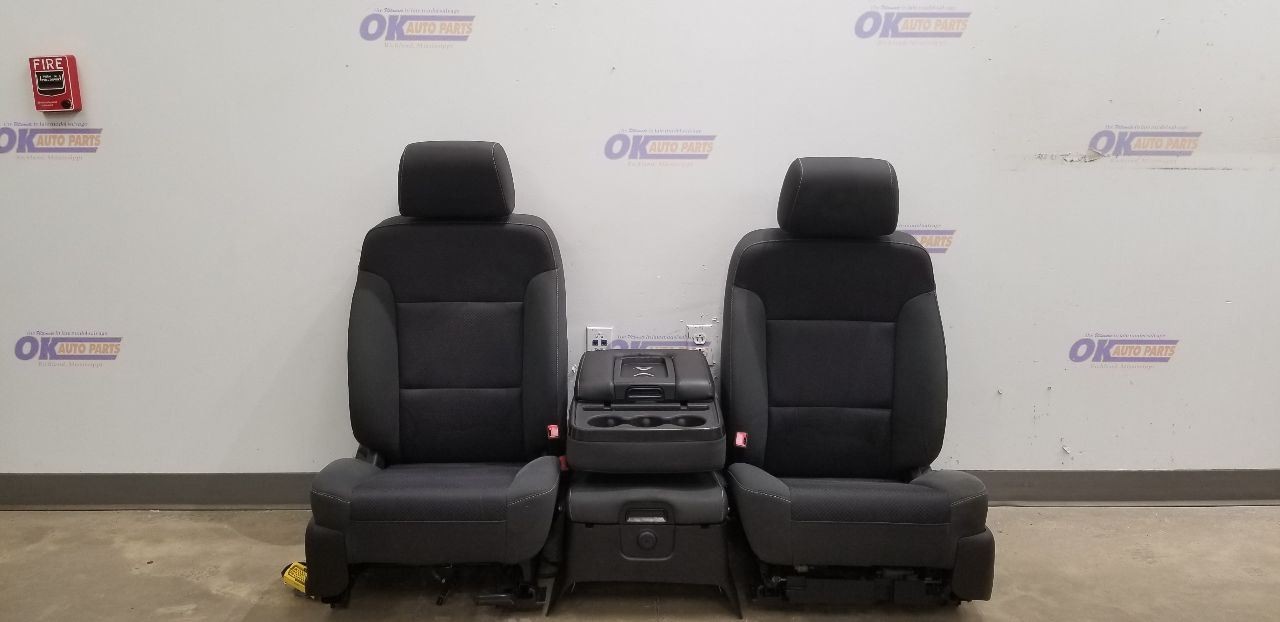 15 CHEVY SILVERADO 1500 LT EXT FRONT SEAT SET WITH CENTER CONSOLE JUMPSEAT BLACK