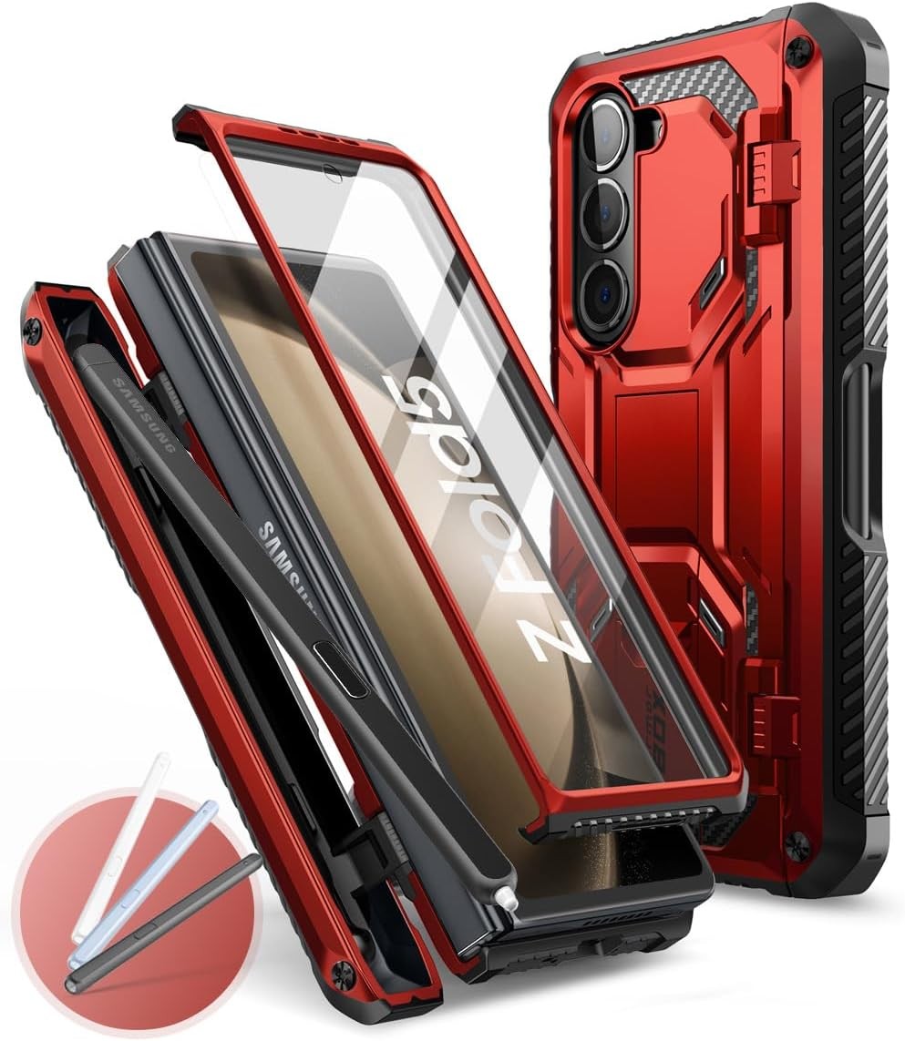 For Galaxy Z Fold5 5G, i-Blason Stand Case +Pen Holder/Screen 360 Cover, Ruddy
