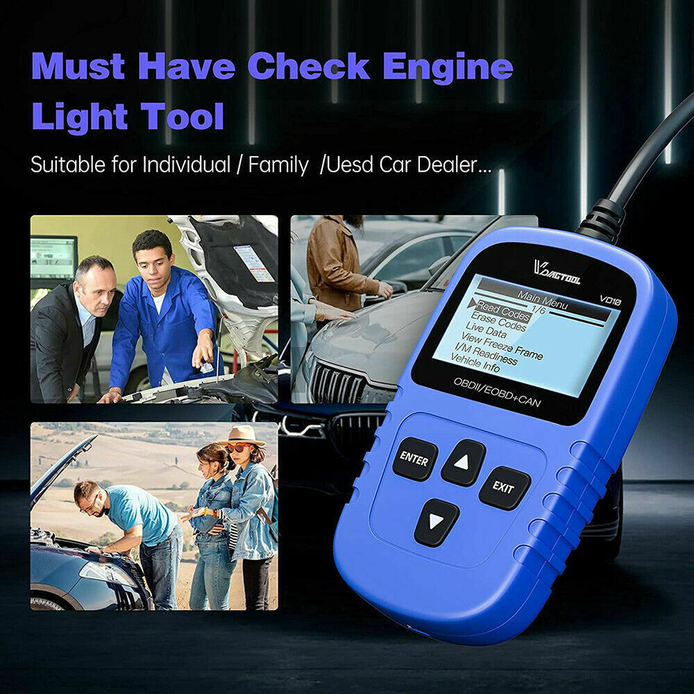 VDIAGTOOL VD10 OBD2 Scanner Car Diagnostic Tool Code Reader Engine DTC Lookup US