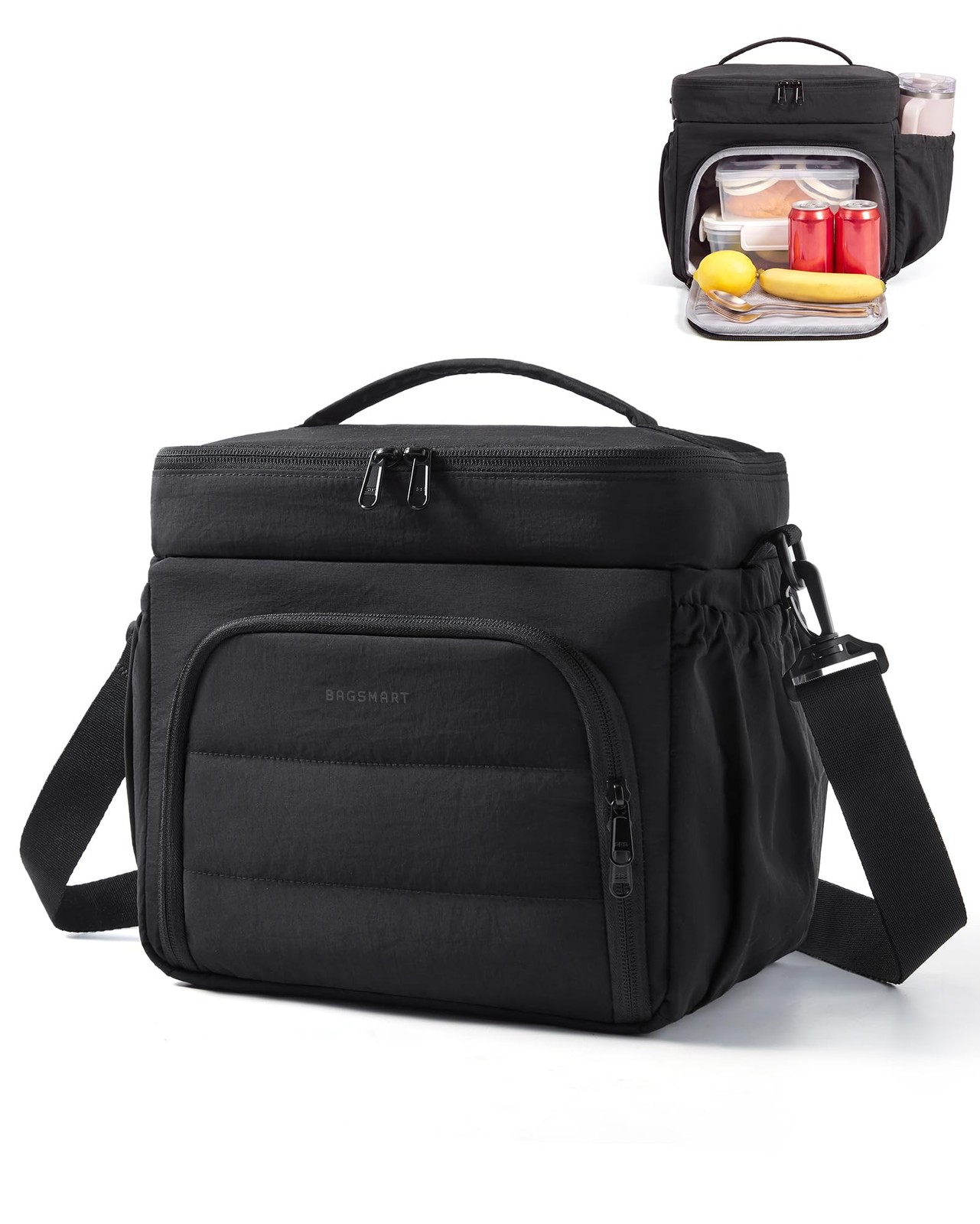 Insulated Lunch Bag 14L Double Deck Lightweight Black BAGSMART Puffy Large