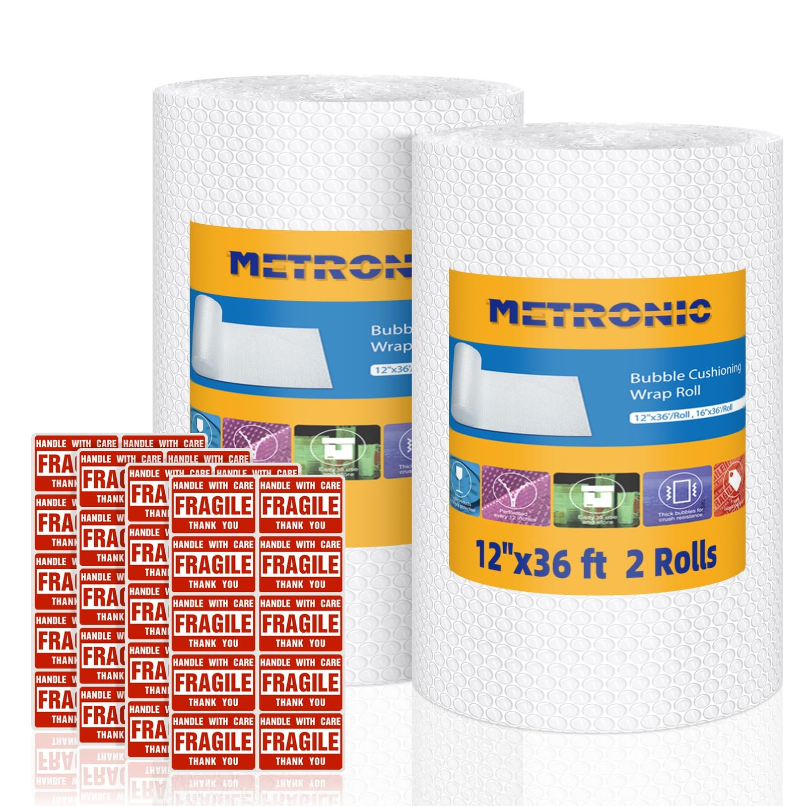 Bubble Cushioning Wrap 12"x72ft - 2 Pack Clear Packing Roll for Shipping