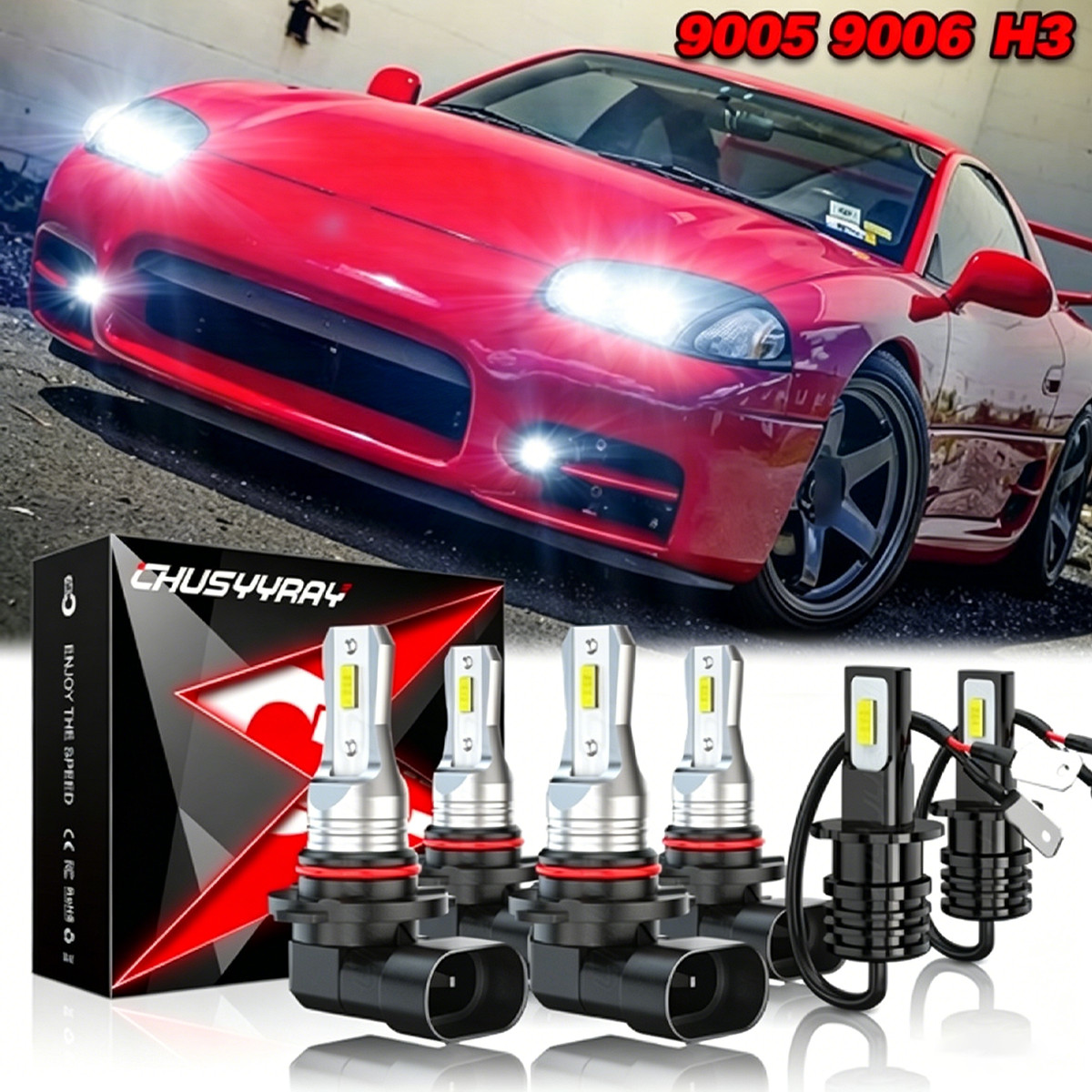 For Mitsubishi 3000GT 1994-1999 6000K LED Headlight Fog Light Bulbs Combo KIT