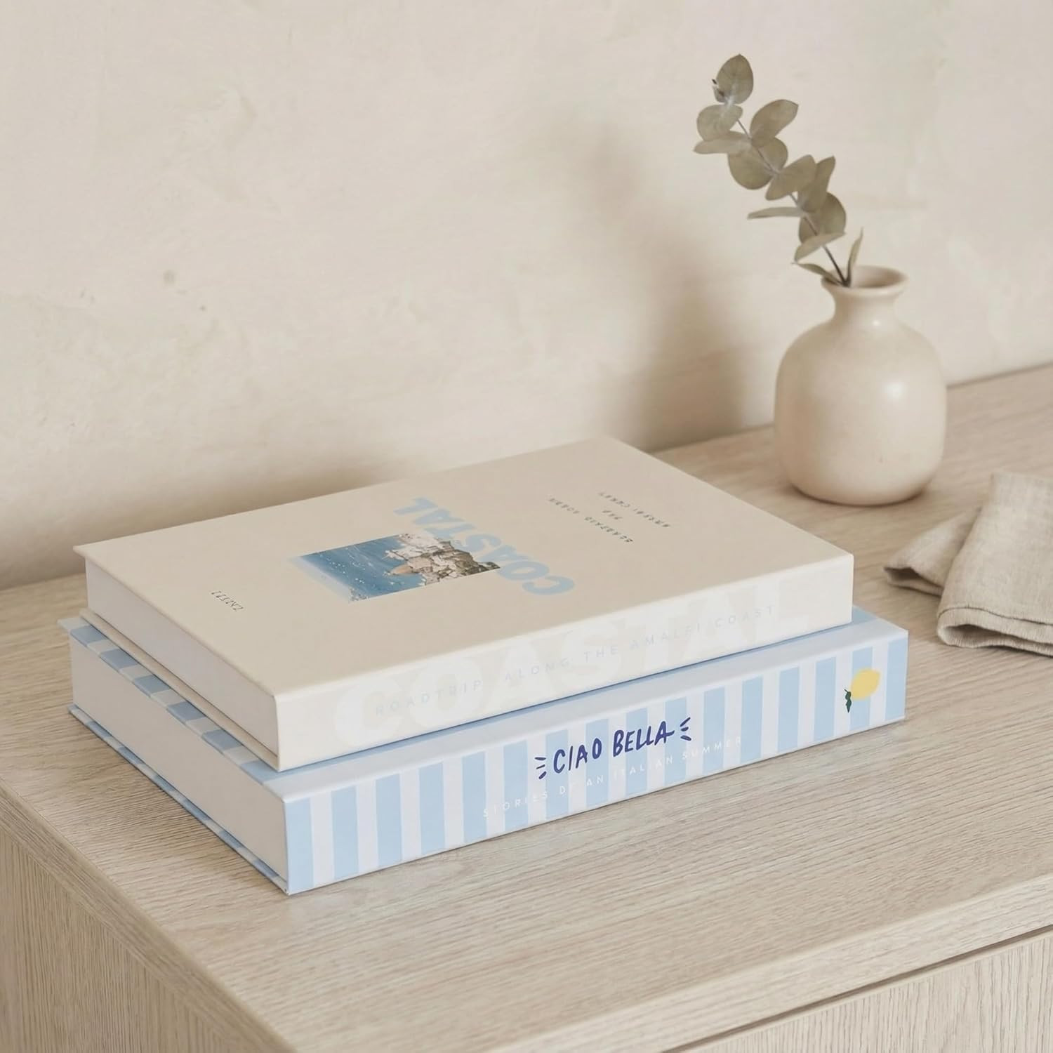 Beautiful Decorative Books - Set of 2 Coastal Boxes for Coffee Table Decor | Aes