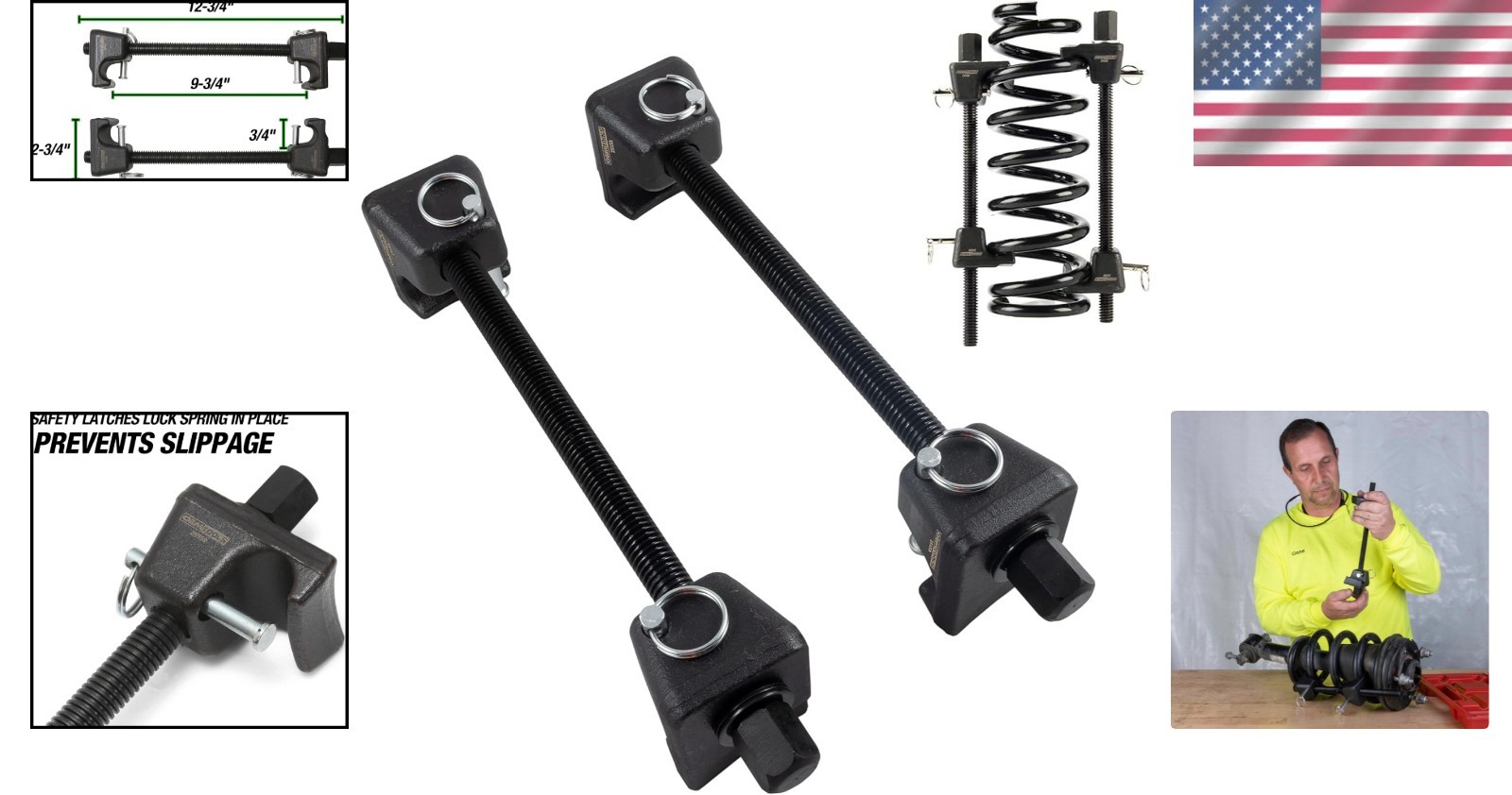 Universal 2-Piece Strut Spring Compressor - Safely Compress MacPherson Springs